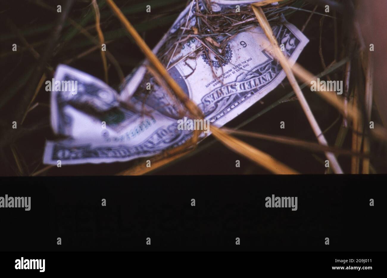 Jarrell Texas USA, May 28, 1997: A $20 bill lies amid rubble left in the  aftermath of a Category 5 tornado that hit the central Texas town of Jarrell  on May 27,