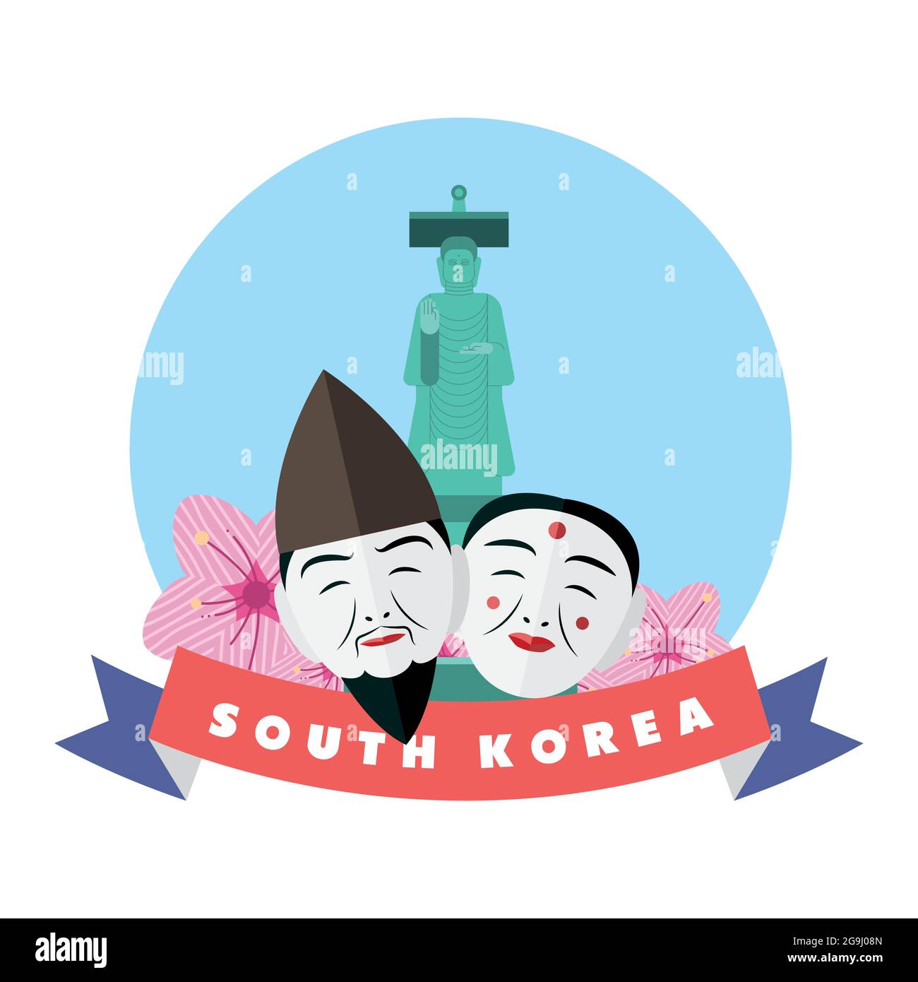 south korean couple faces with statue and flowers Stock Vector Image ...