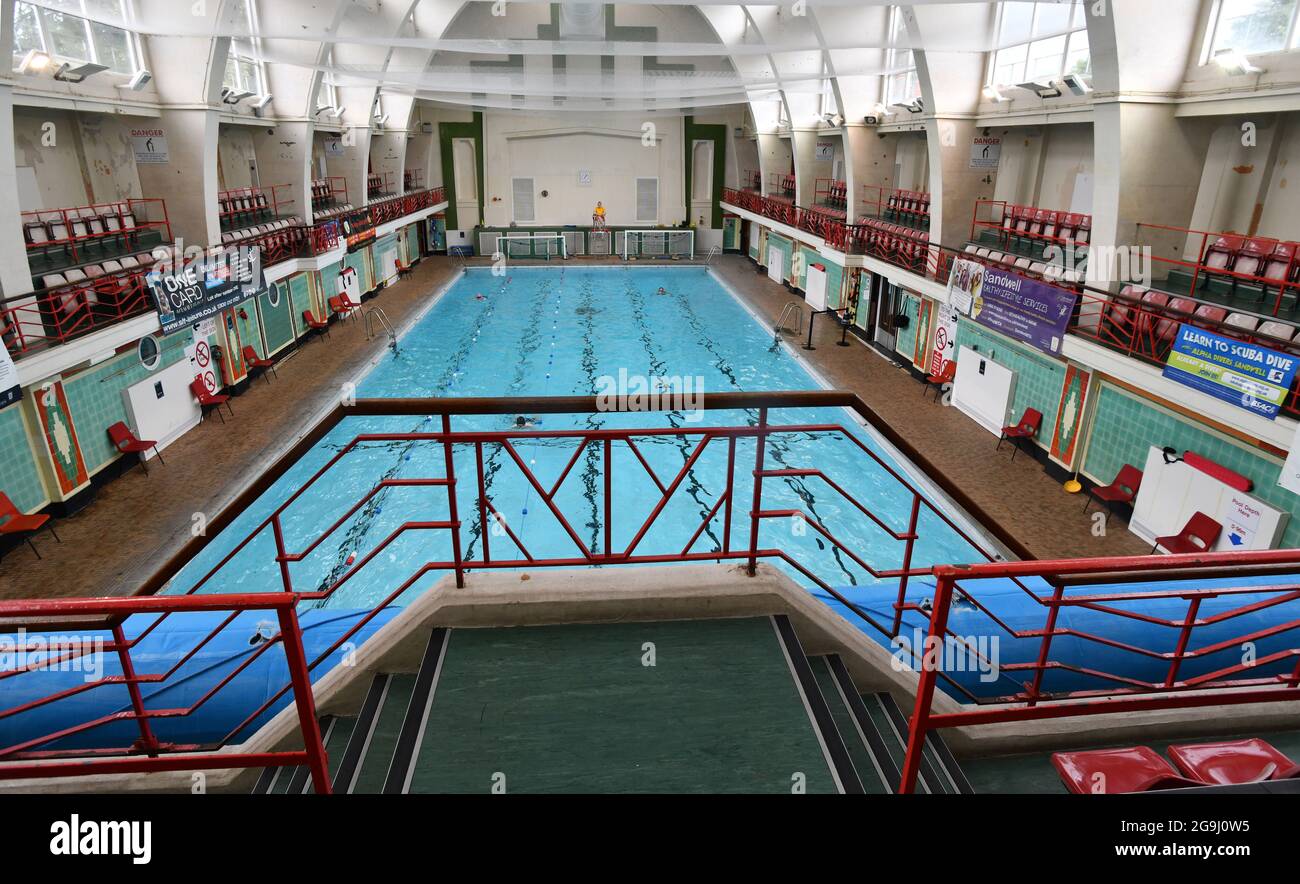 Smethwick Swimming Centre in Thimblemill Road, Smethwick is a Grade 2 listed building and used to be a music hall. Stock Photo