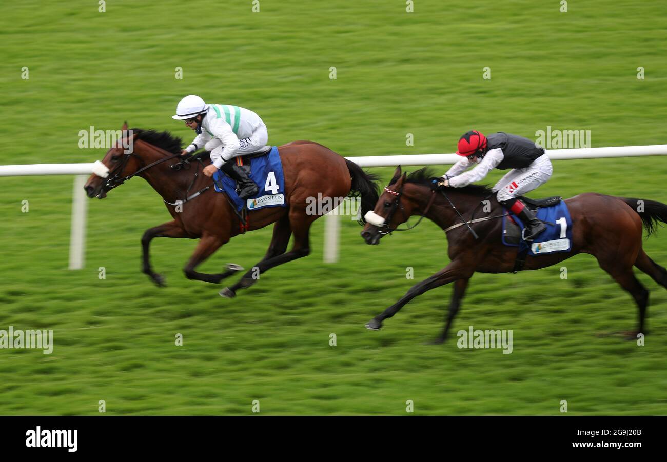 Citronnade and Shane Foley (left) coming home to win the Eventus Handicap during the opening day of the Galway Races Summer Festival 2021 at Galway Racecourse. Picture date: Monday July 26, 2021. See PA story RACING Galway. Photo credit should read: Niall Carson/PA Wire. RESTRICTIONS: Use subject to restrictions. Editorial use only, no commercial use without prior consent from rights holder. Stock Photo