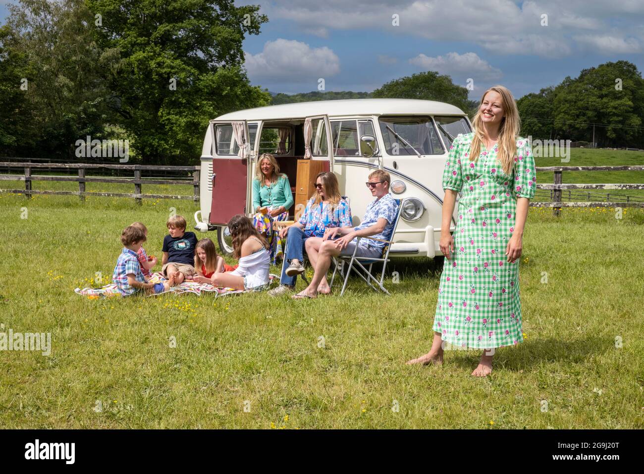 Family at Woodfire Camping near Petworth in West Sussex with a 1966