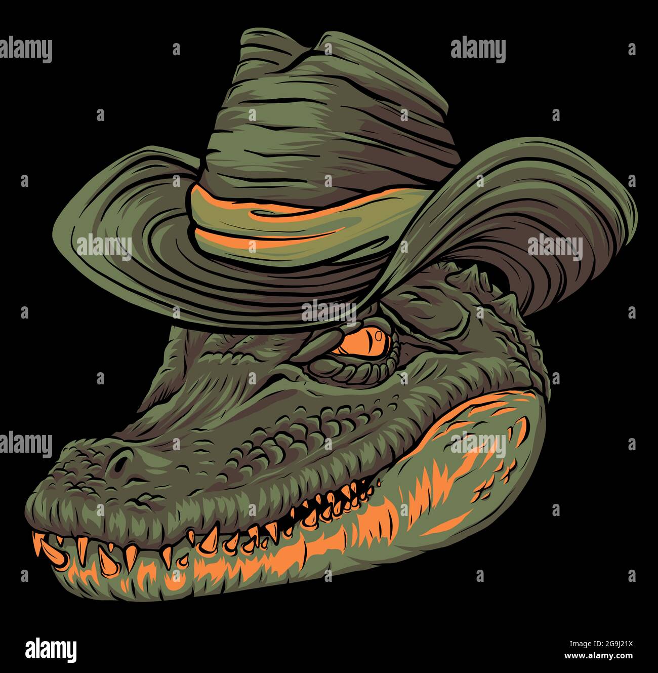 Vector illustration, a ferocious alligator head with hat Stock Vector
