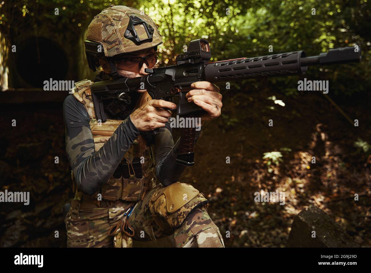 Servicewoman of operations forces of army outdoors Stock Photo