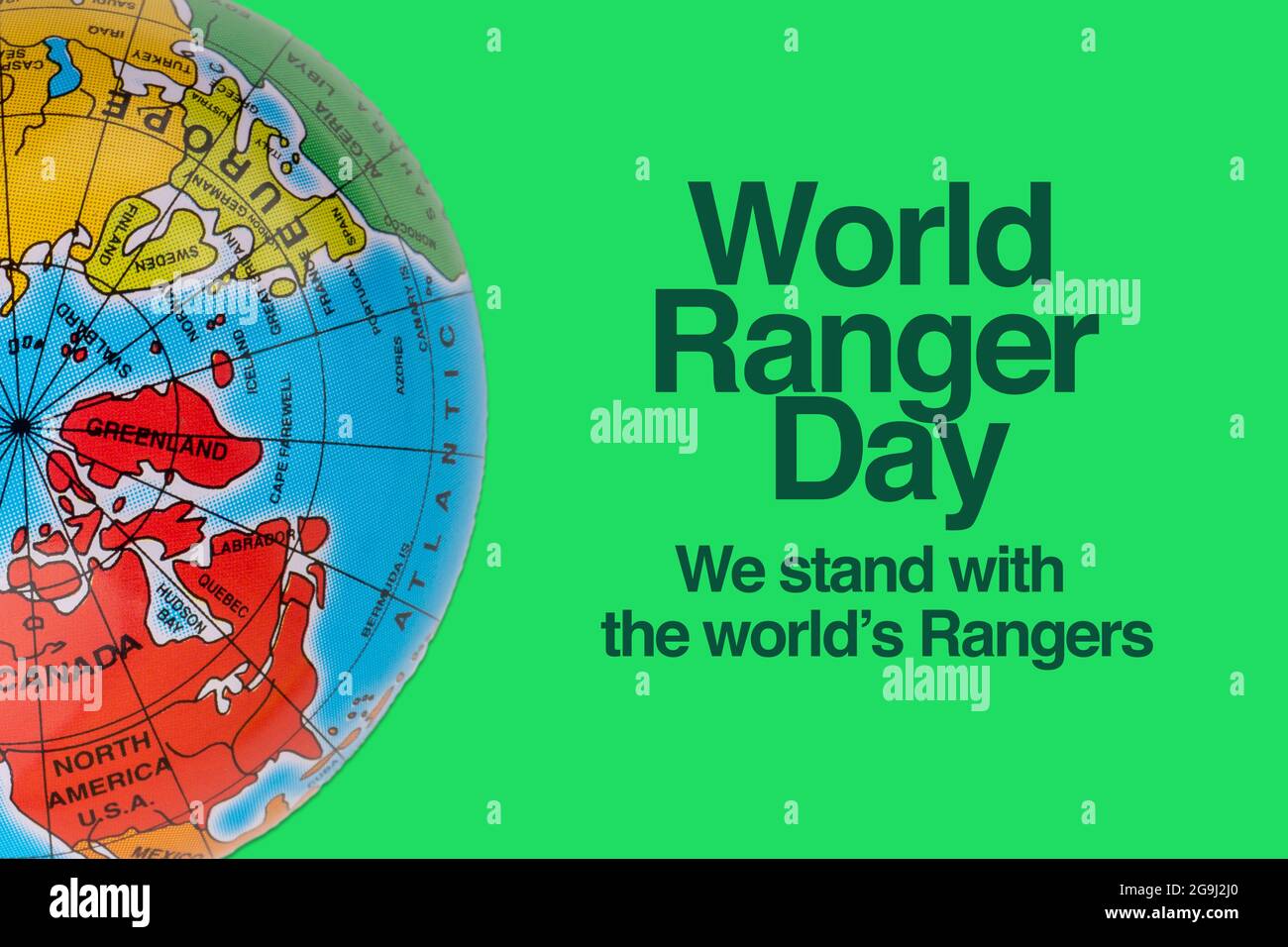 WORLD RANGER DAY with globe on green background. Celebration Concept