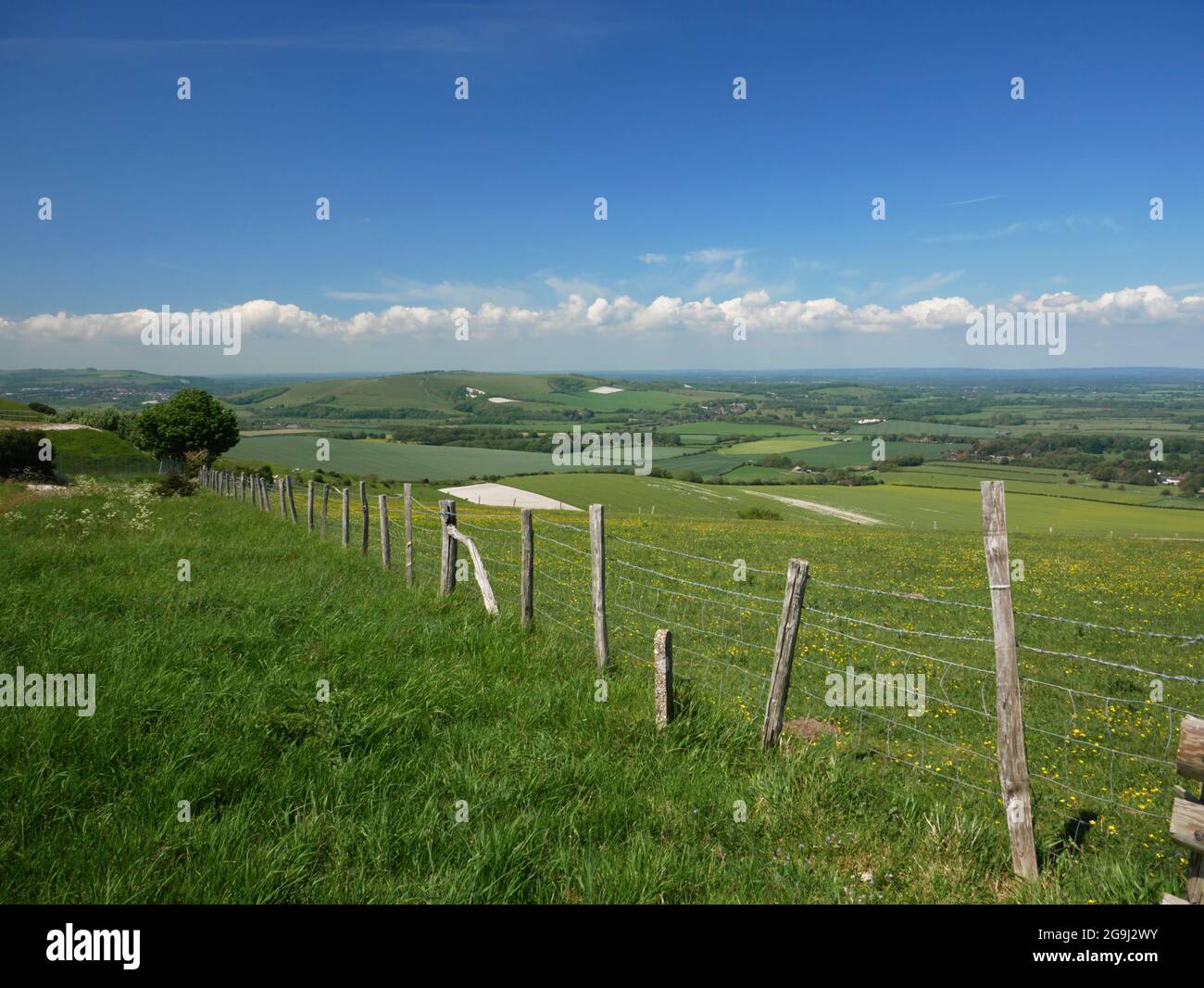 The South Downs Way at Firle Beacon near Lewes, Sussex. Stock Photo