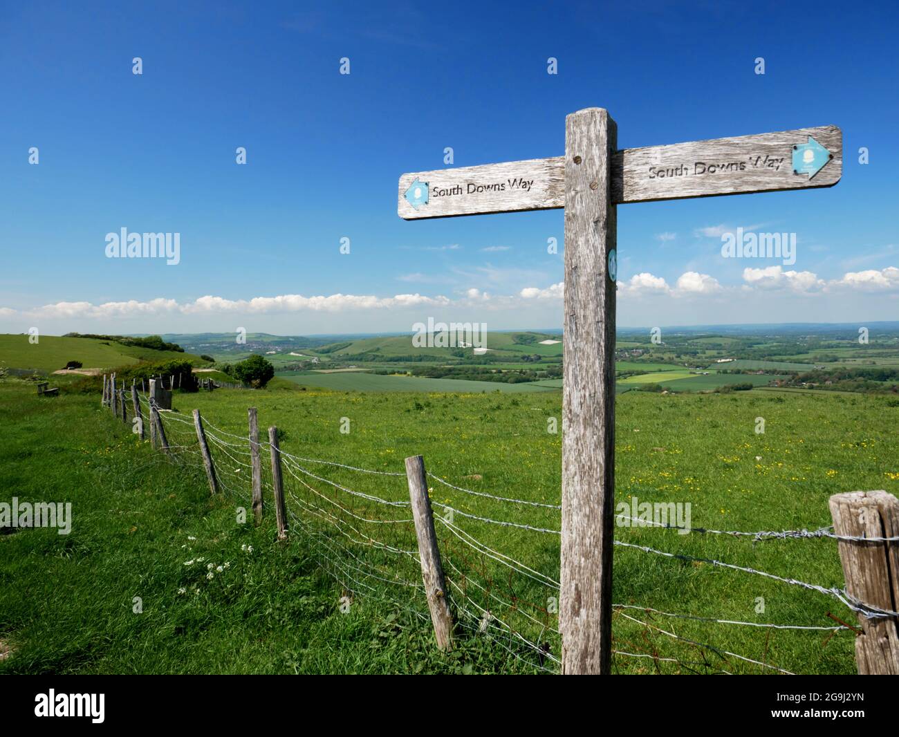 The South Downs Way at Firle Beacon near Lewes, Sussex. Stock Photo