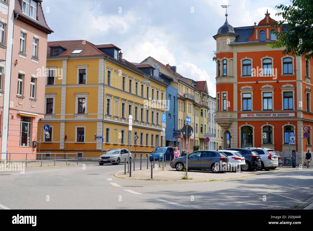 Weimar, Germany, street scene houses and small square near the Bauhaus