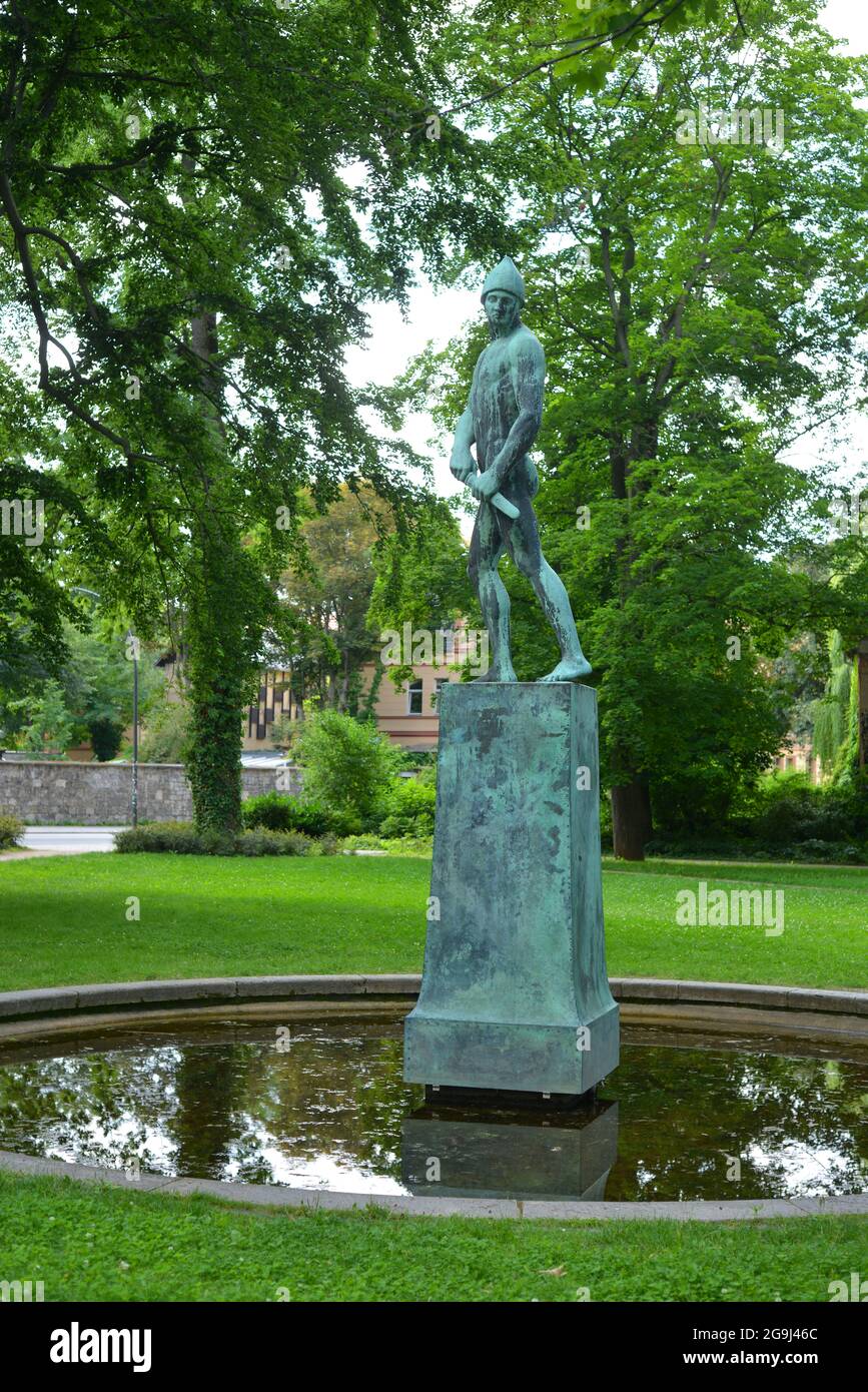 Weimar, Germany Mirror Fountain with Ernst-von-Wildenbruch memorial Stock Photo