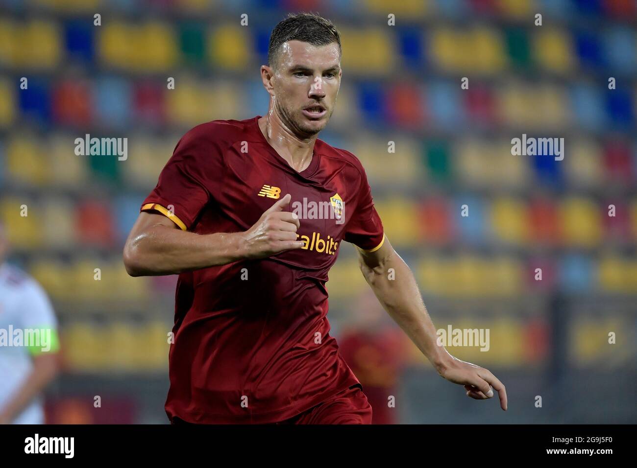 Frosinone Italy 25th July 2021 Edin Dzeko Of As Roma In Action During The Pre Season Friendly Football Match Between As Roma And Debrecen At Benito Stirpe Stadium In Frosinone Italy July