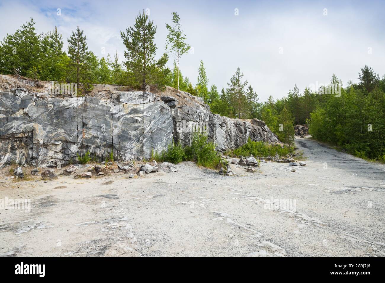 Karelian landscape with a former marble quarry on a daytime.  Ruskeala, Karelia, Russia Stock Photo