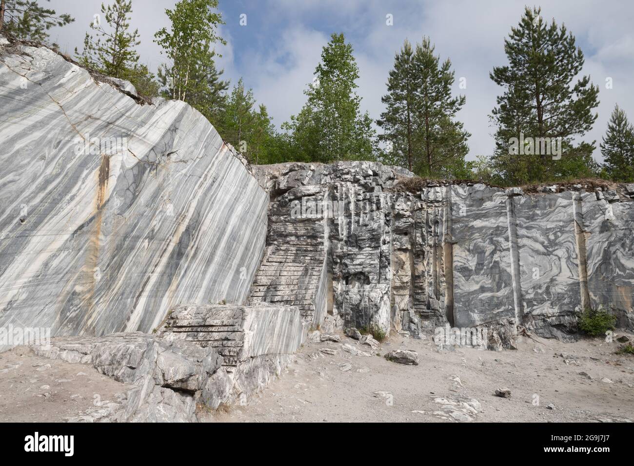 Former marble quarry on a daytime. Karelian landscape photo taken at Ruskeala, Karelia, Russia Stock Photo
