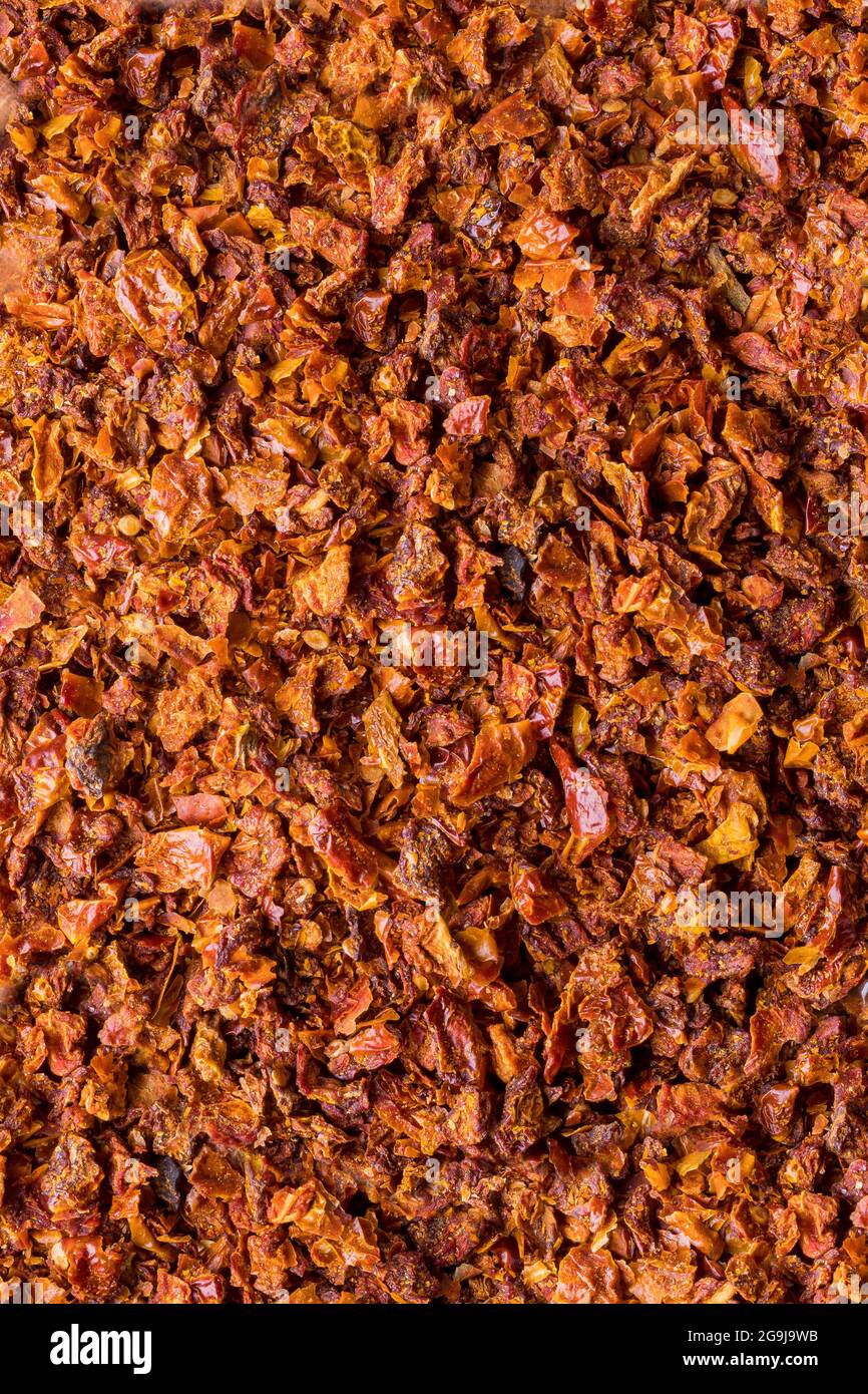 Spices from finely chopped sundried tomatoes. Aromatic seasoning for