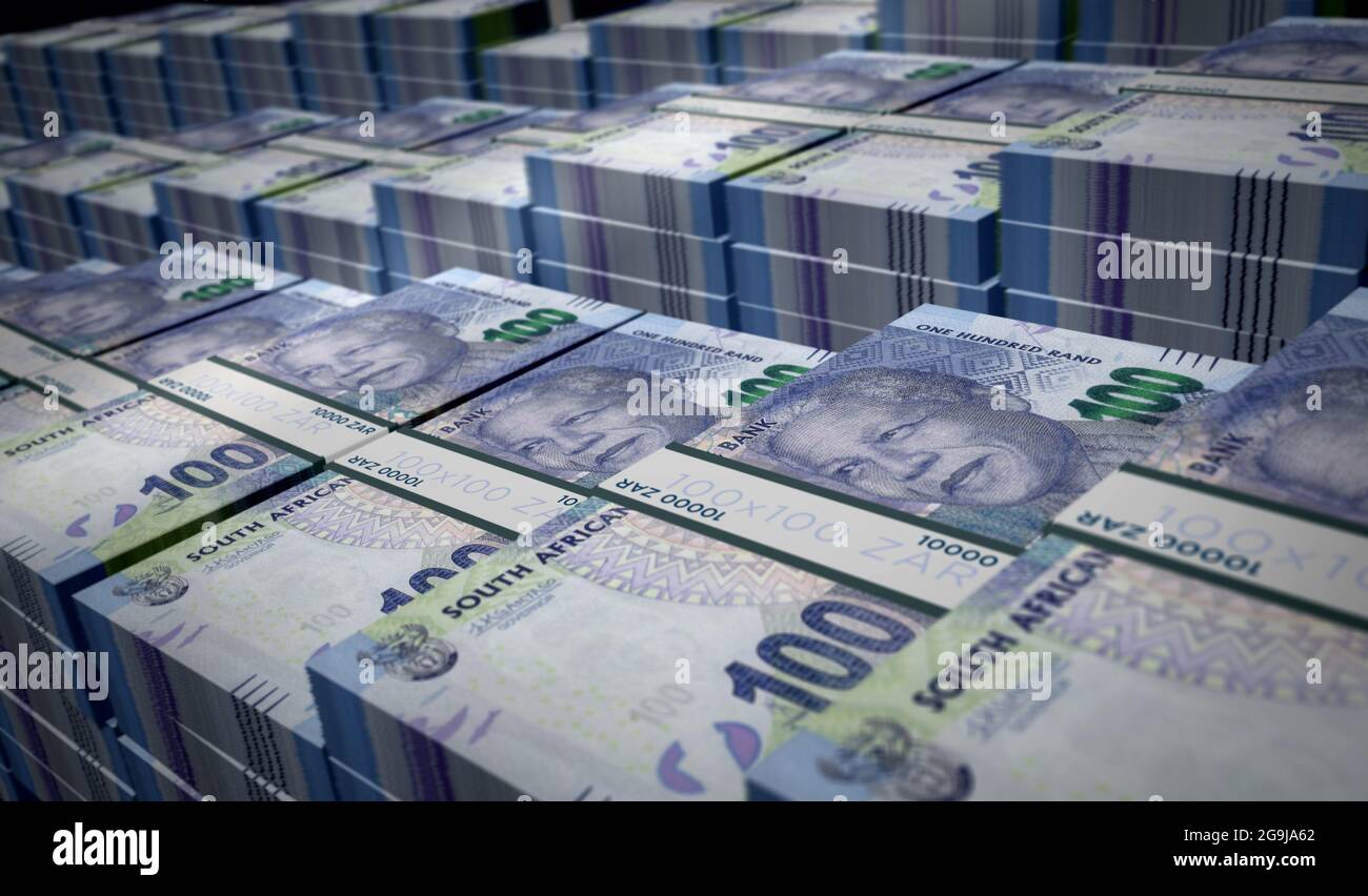 South Africa Rand money pack 3d illustration. ZAR banknote bundle stacks.  Concept of finance, cash, economy crisis, business success, recession, bank  Stock Photo - Alamy