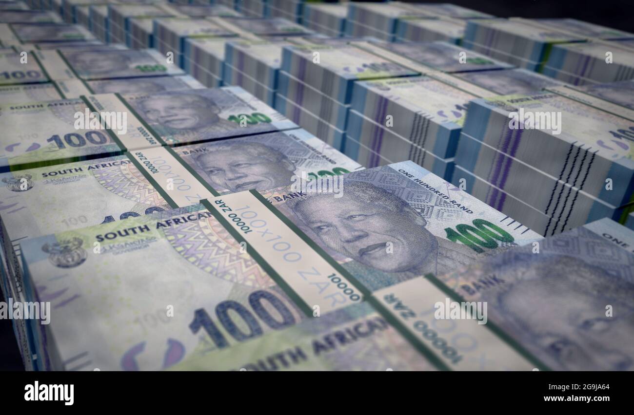 South Africa Rand money pack 3d illustration. ZAR banknote bundle stacks.  Concept of finance, cash, economy crisis, business success, recession, bank  Stock Photo - Alamy
