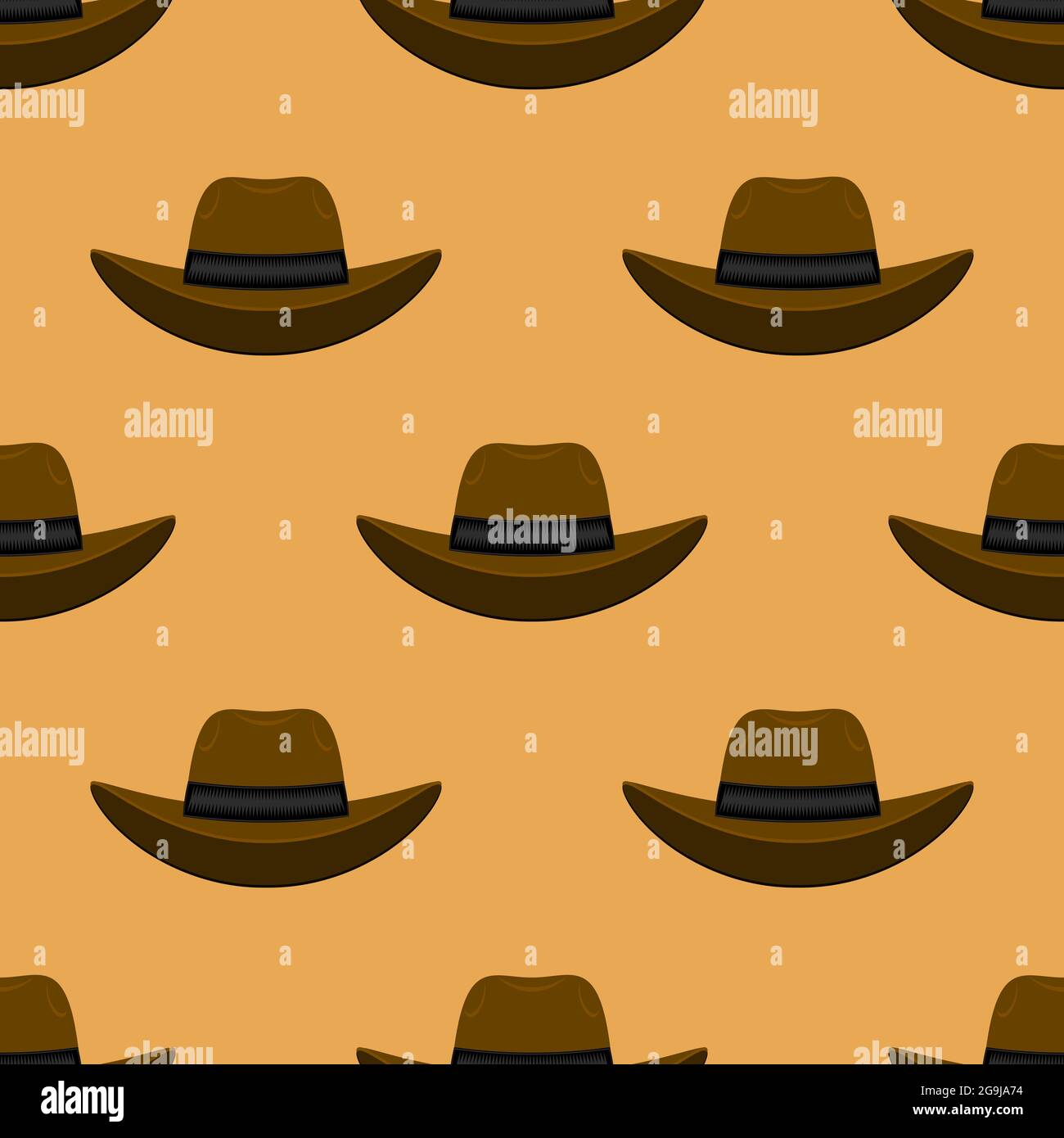 American Hat Icon Isolated on Orange Background. Seamless Pattern Stock Vector