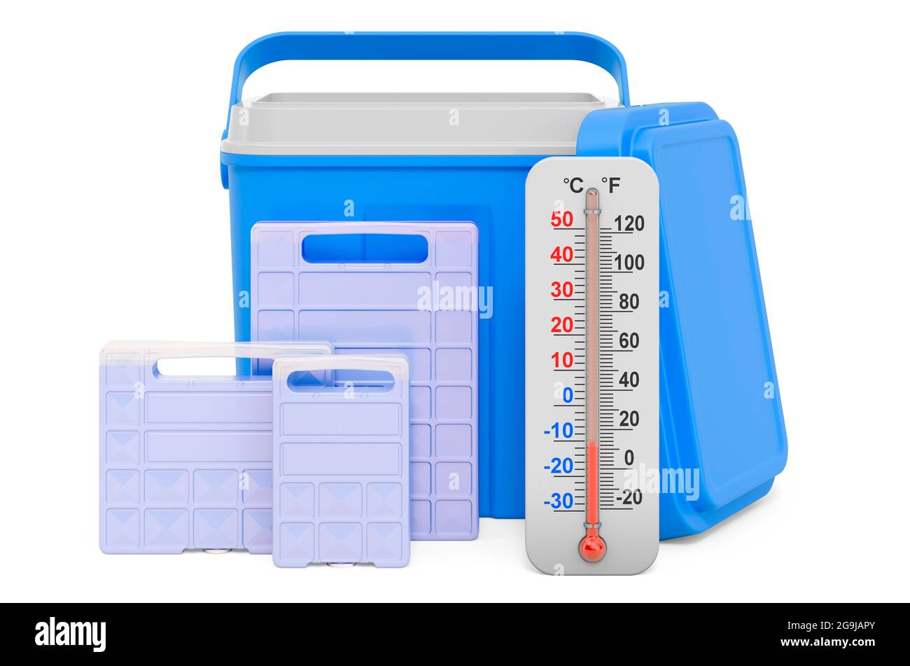 Portable ice chest with thermometer, 3D rendering isolated on white background Stock Photo
