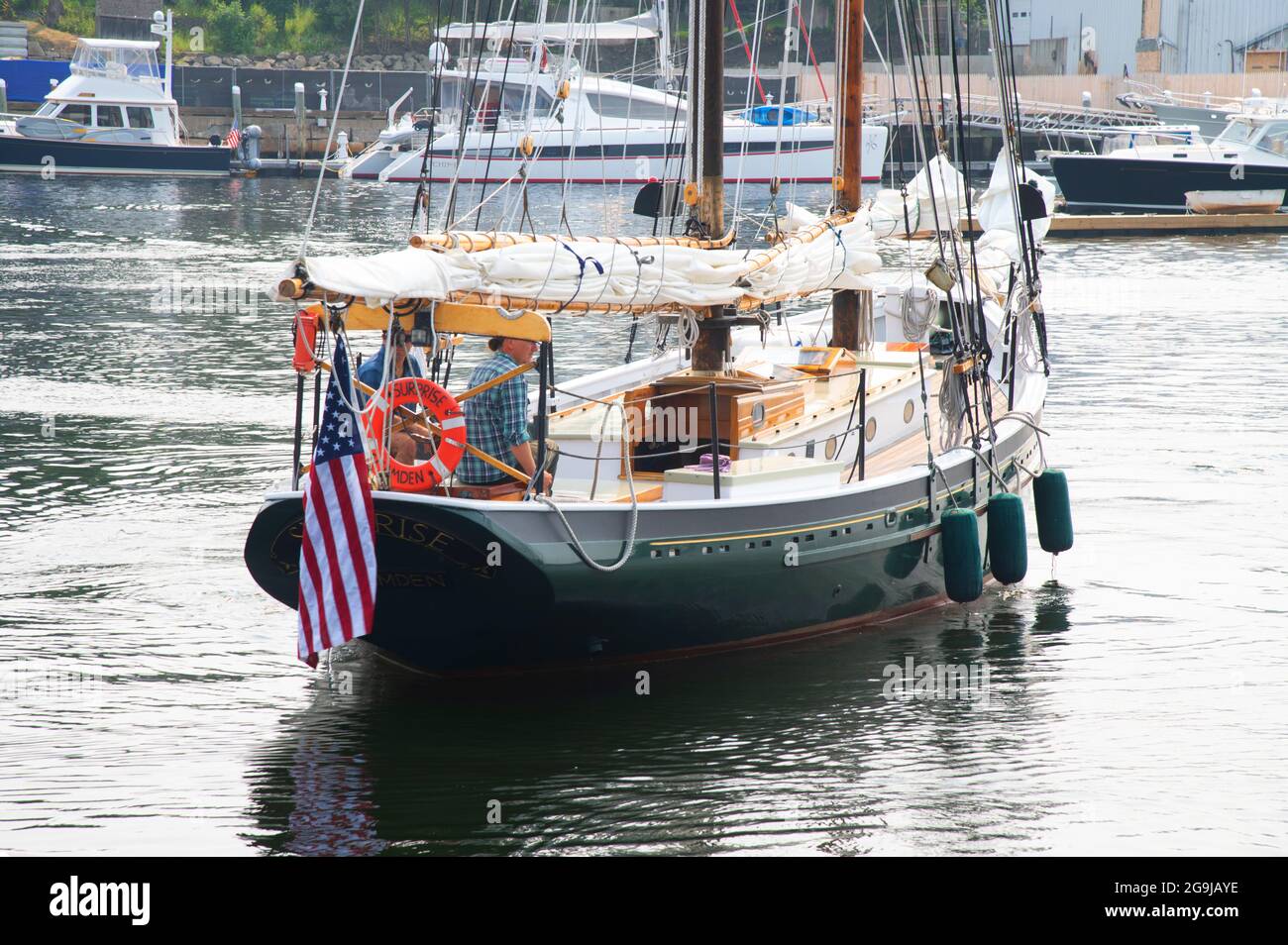 A sailing vessel leaving the dock in Camden, Maine, USA Stock Photo Alamy