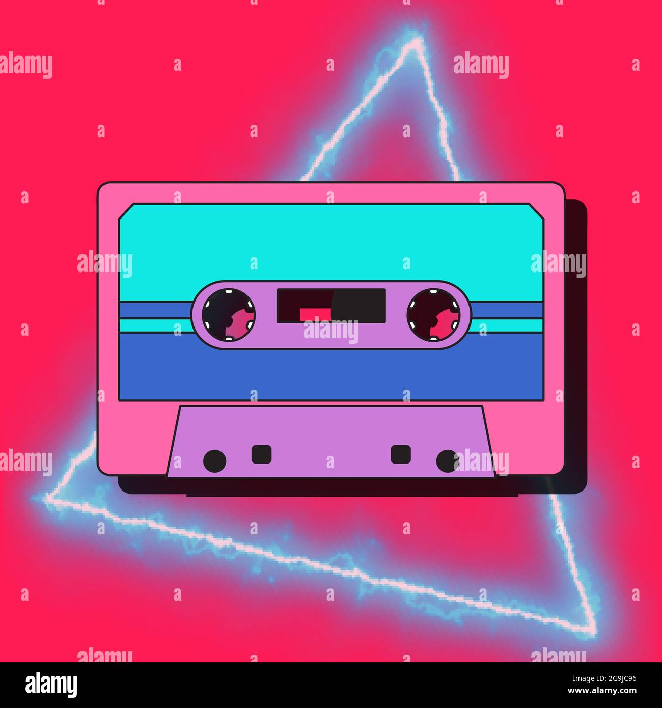 Illustration of a vintage cassette on a pink background Stock Photo - Alamy