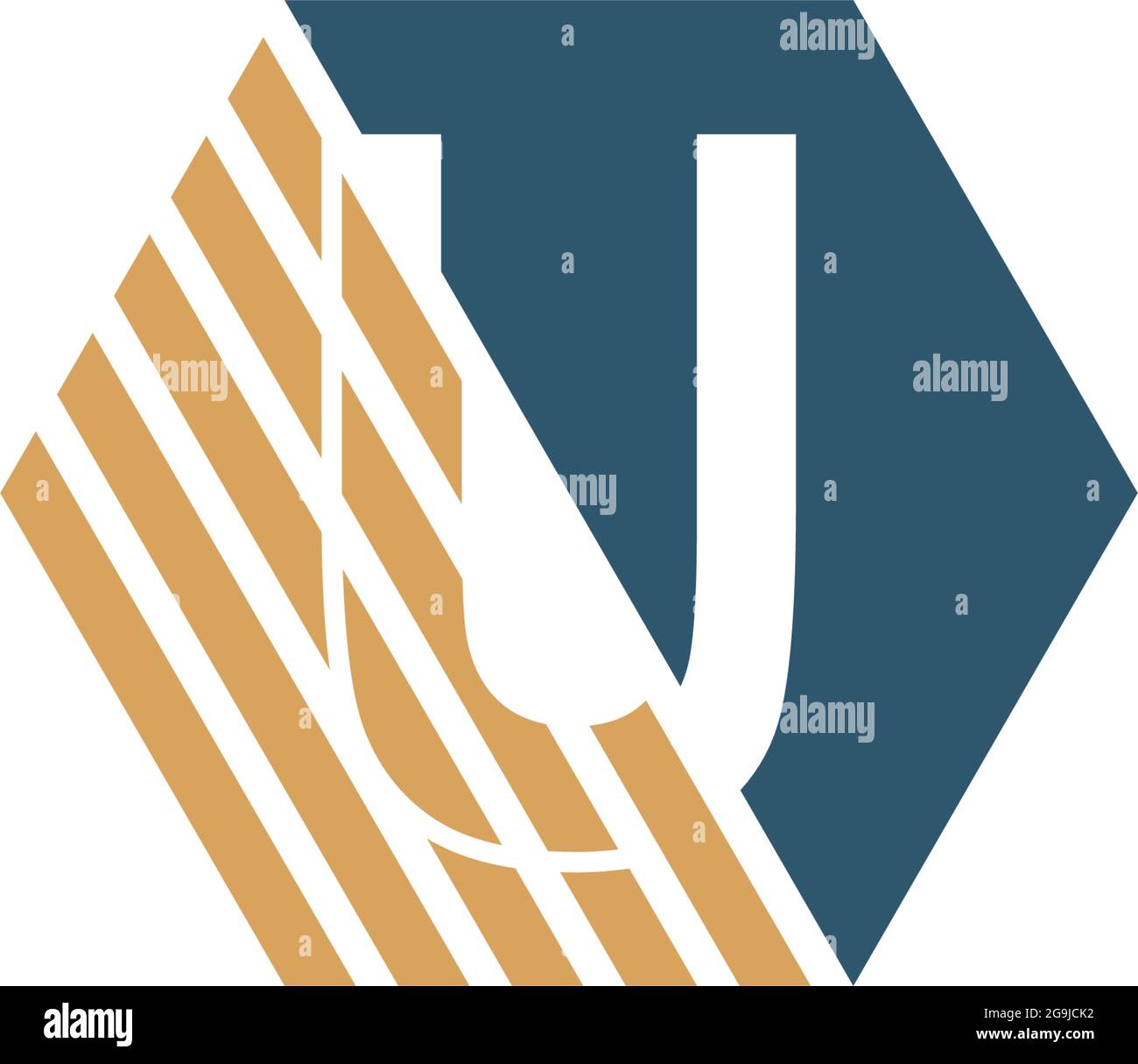 Letter U behind the hexagon with strip design vector Stock Vector
