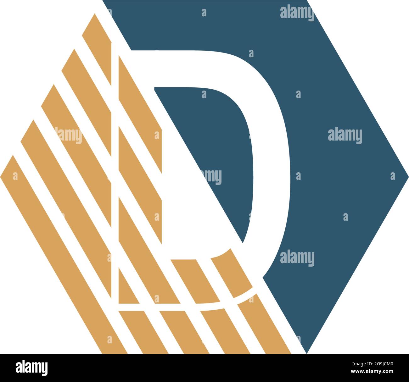Letter D behind the hexagon with strip design vector Stock Vector
