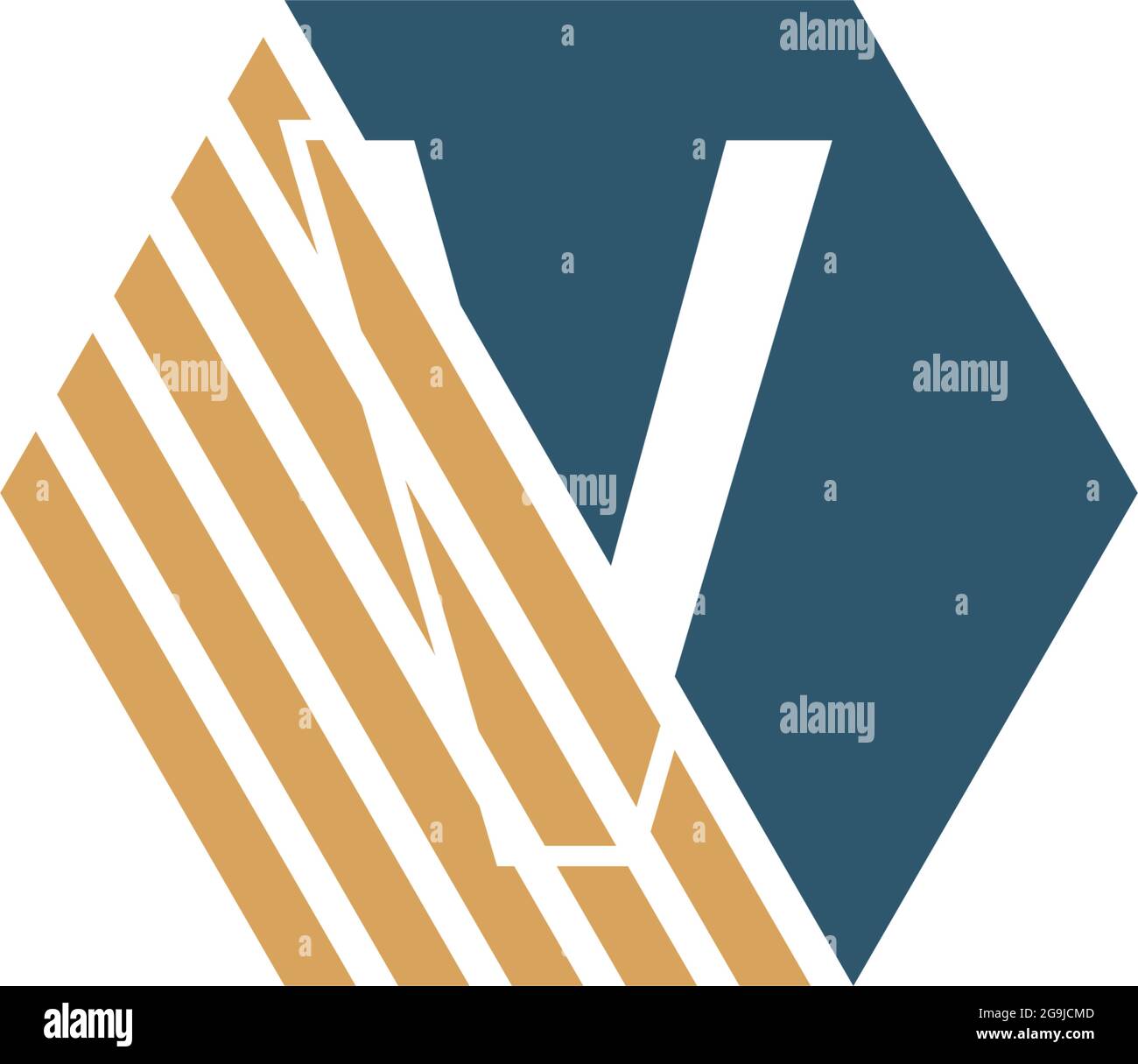 Letter V behind the hexagon with strip design vector Stock Vector