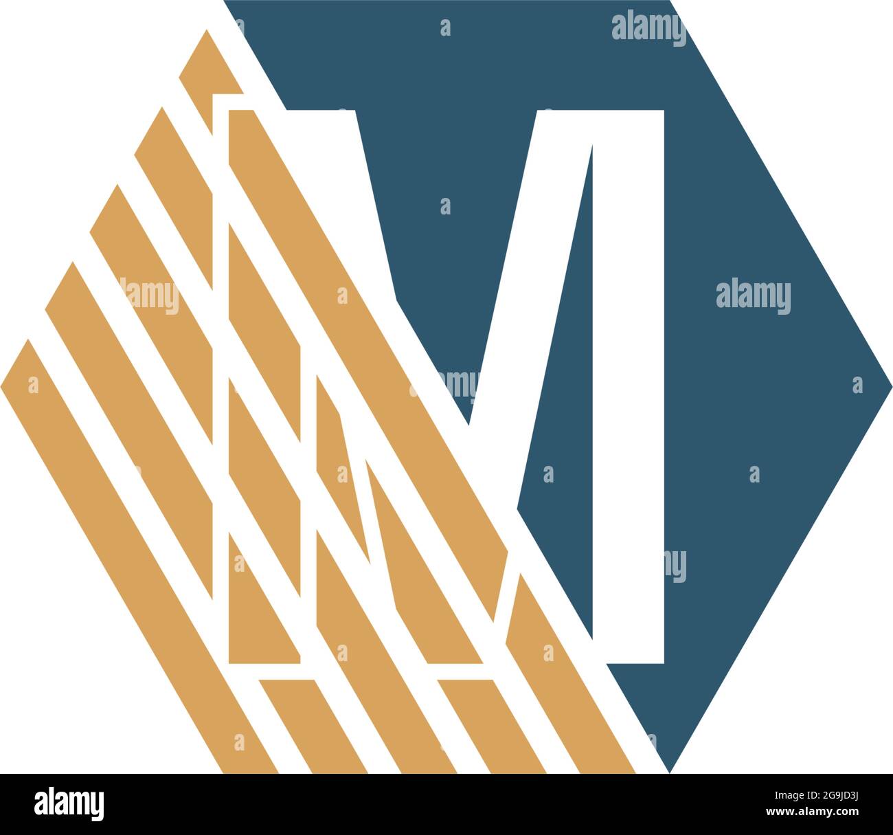 Letter M behind the hexagon with strip design vector Stock Vector