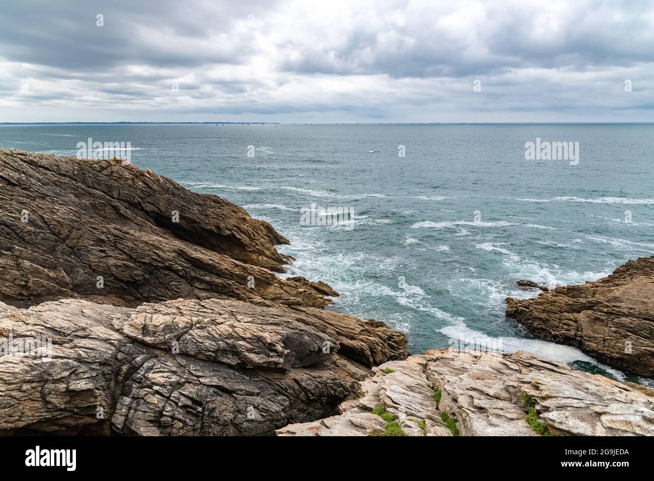 The Quiberon peninsula, in Brittany, beautiful seascape of the ocean, the rocky Cote sauvage Stock Photo