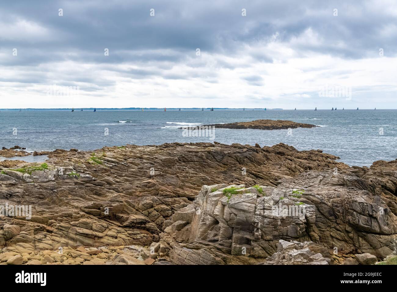 The Quiberon peninsula, in Brittany, beautiful seascape of the ocean, the rocky Cote sauvage Stock Photo