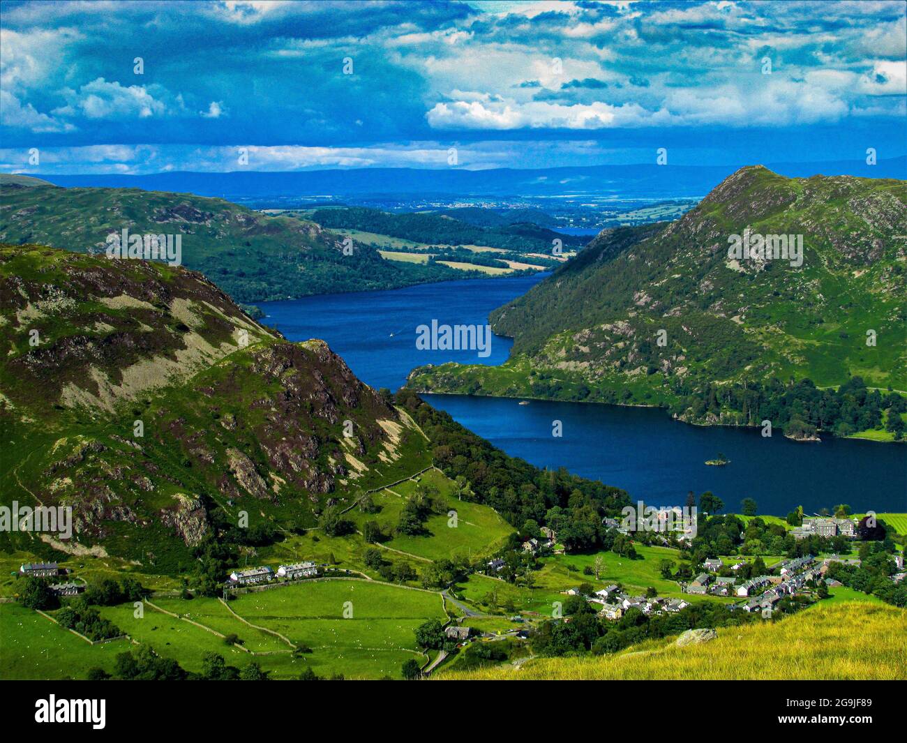Ullswater & Glenridding taken from footpath on decent from Helvellyn. Lake District, Cumbria Stock Photo