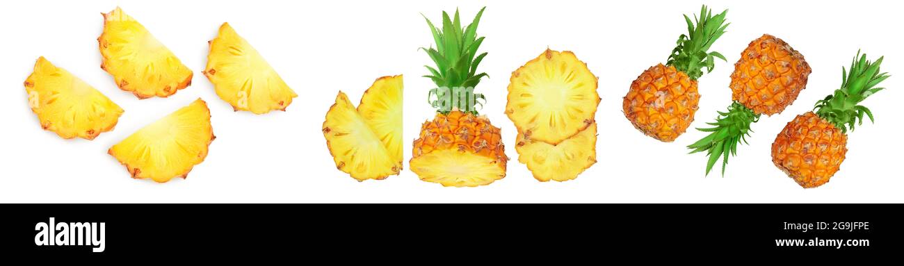 pineapple half and slices isolated on white background with full depth ...