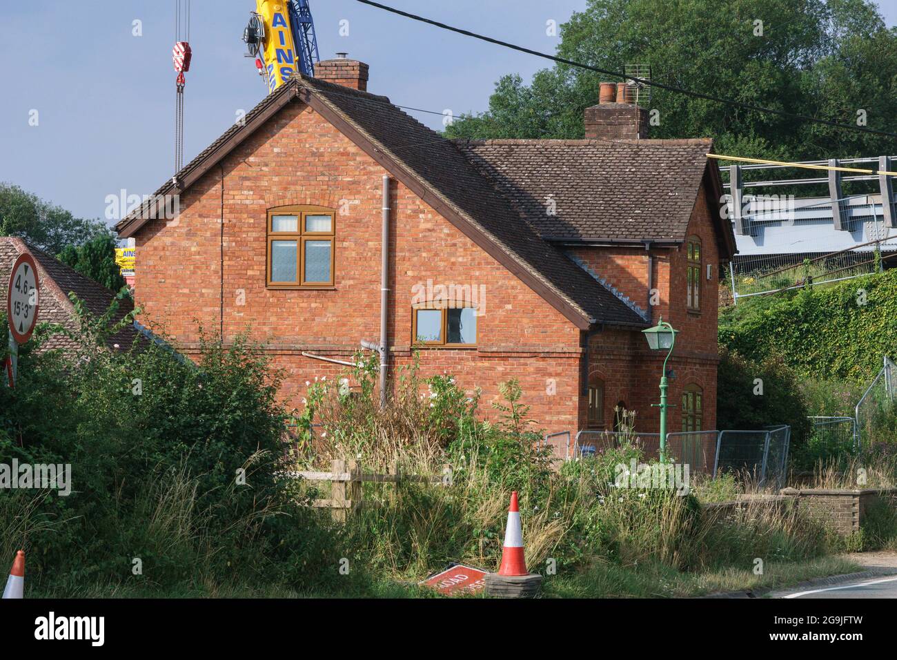 A house due for demolition as work on the HS2 access and haulage road begins near Finmere, Oxfordshire borders. Stock Photo