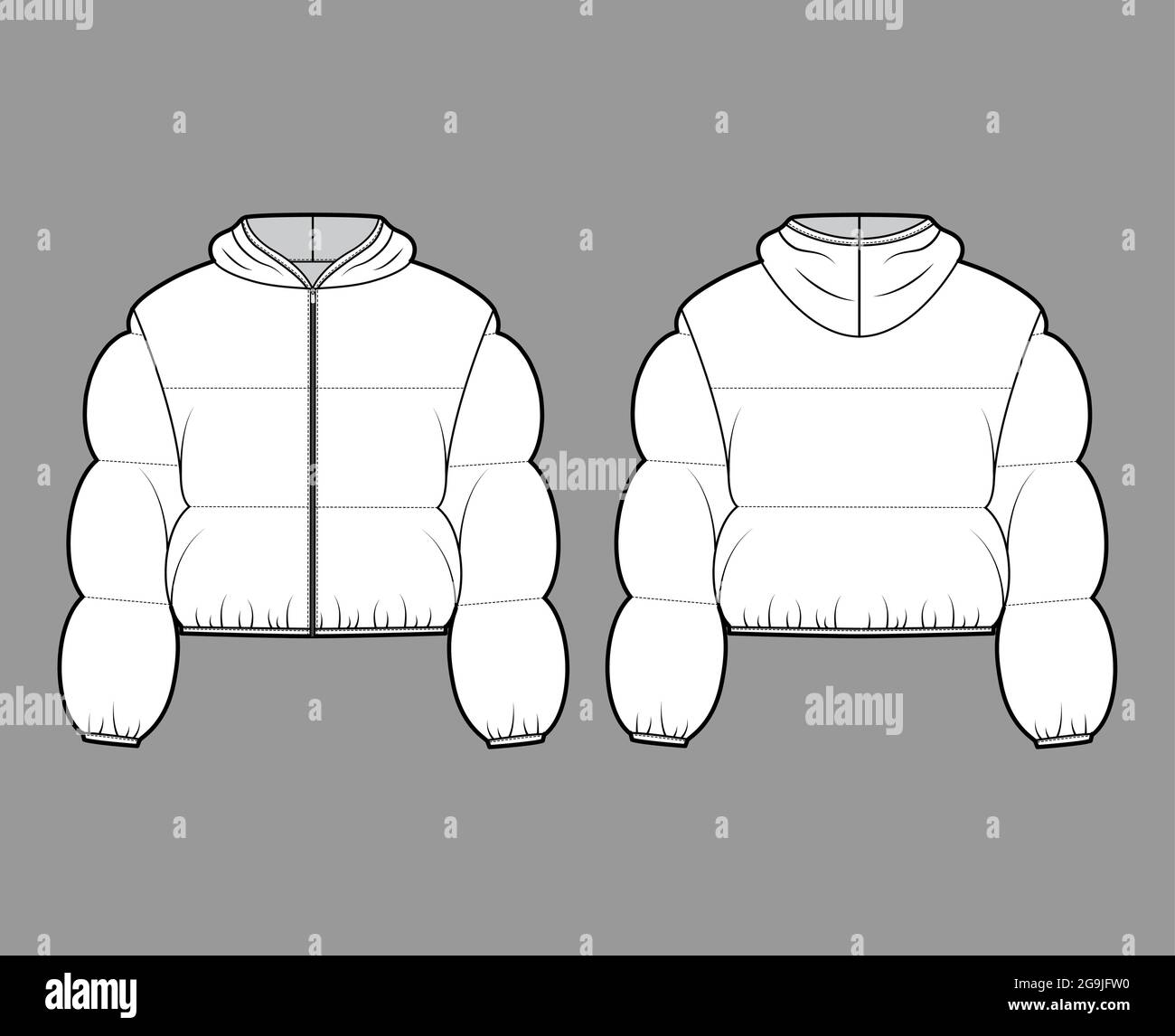 Hooded jacket Down puffer coat technical fashion illustration with long ...