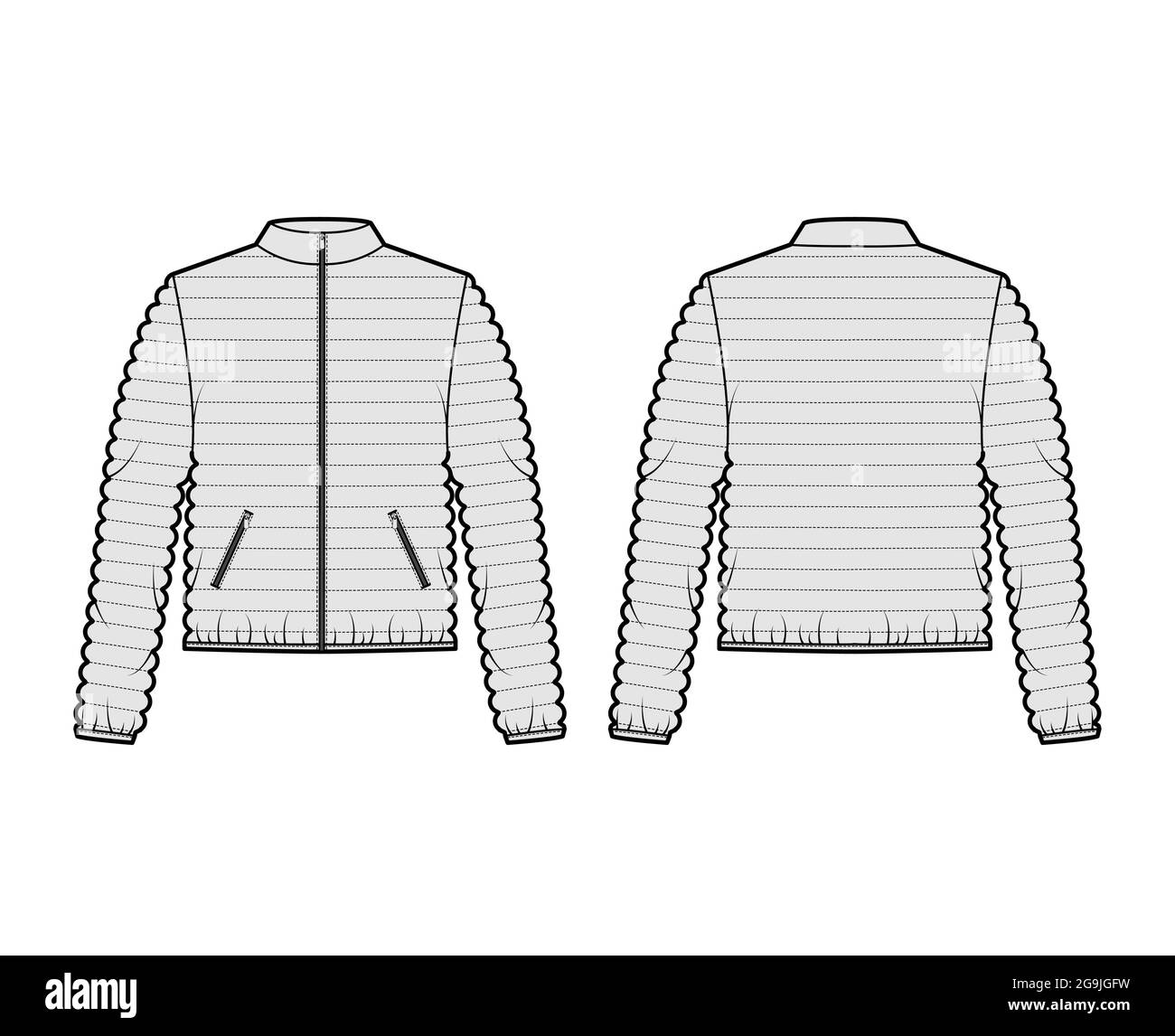 Down puffer coat jacket technical fashion illustration with long