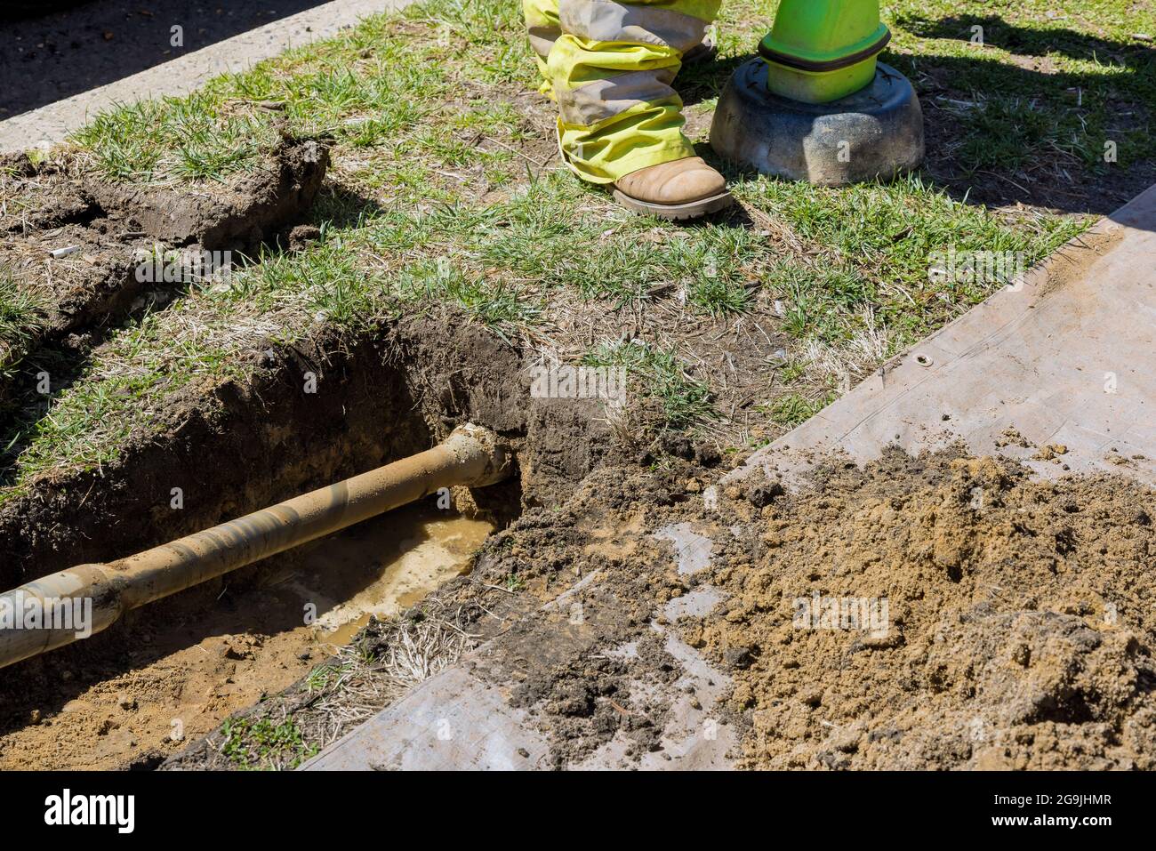 Trenchless laying of communications, fiber optic and water pipes Stock