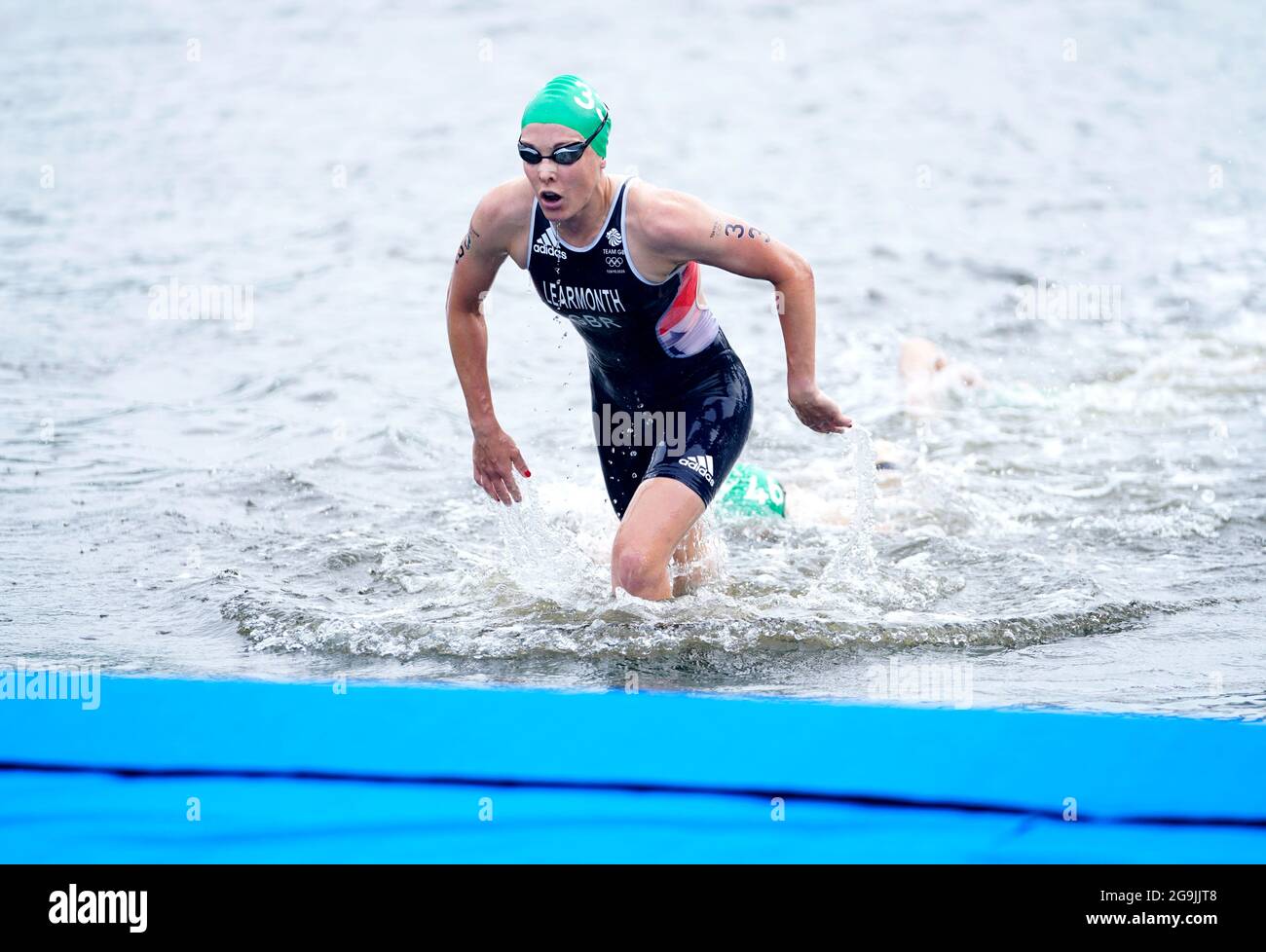 Great Britain's Jessica Learmonth exits the water during the Women's Triathlon at the Odaiba Marine Park on the fourth day of the Tokyo 2020 Olympic Games in Japan. Picture date: Tuesday July 27, 2021. Stock Photo