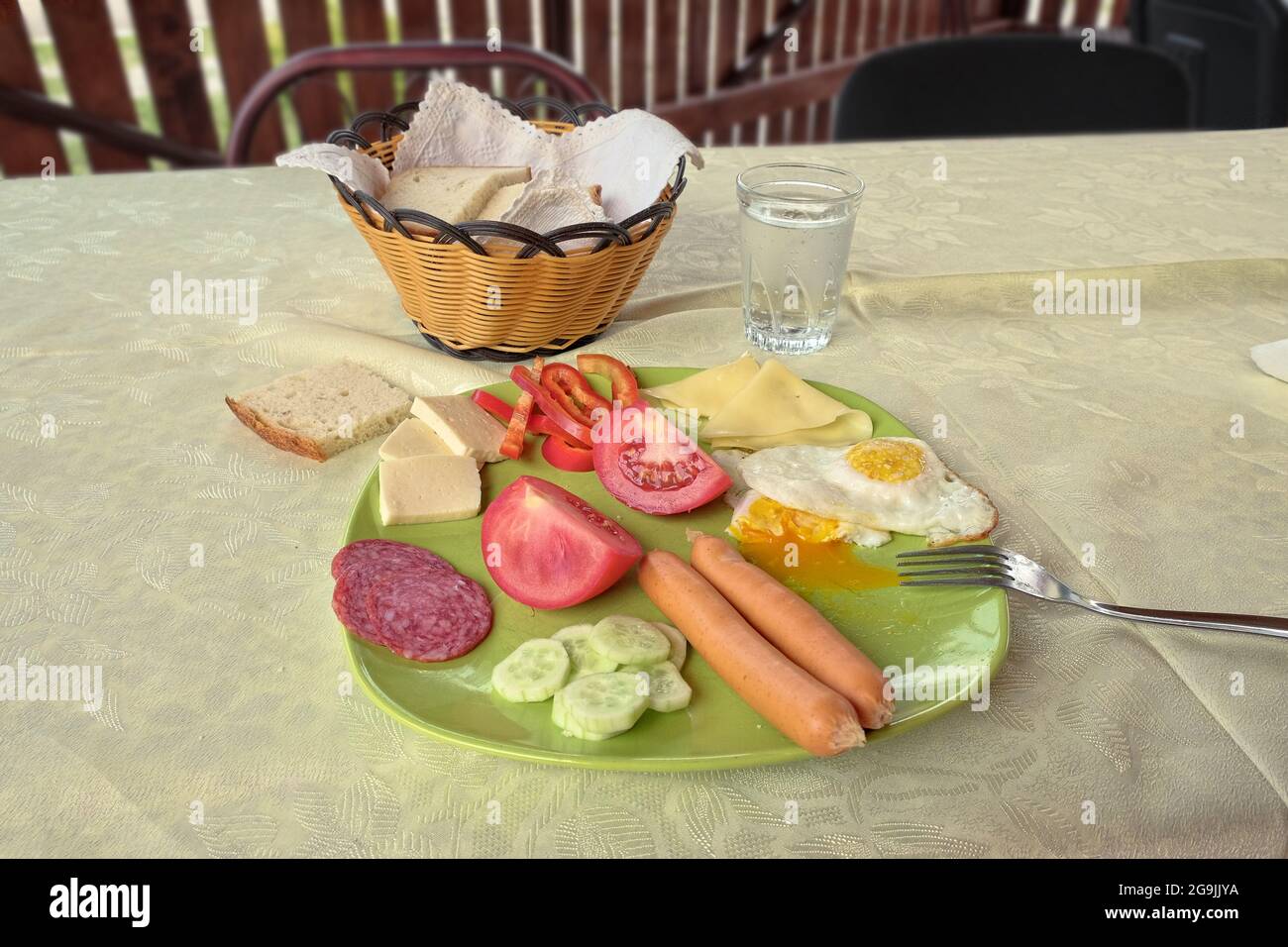 brunch with simple and cheap meal in Apuseni Mountains, Romania Stock Photo