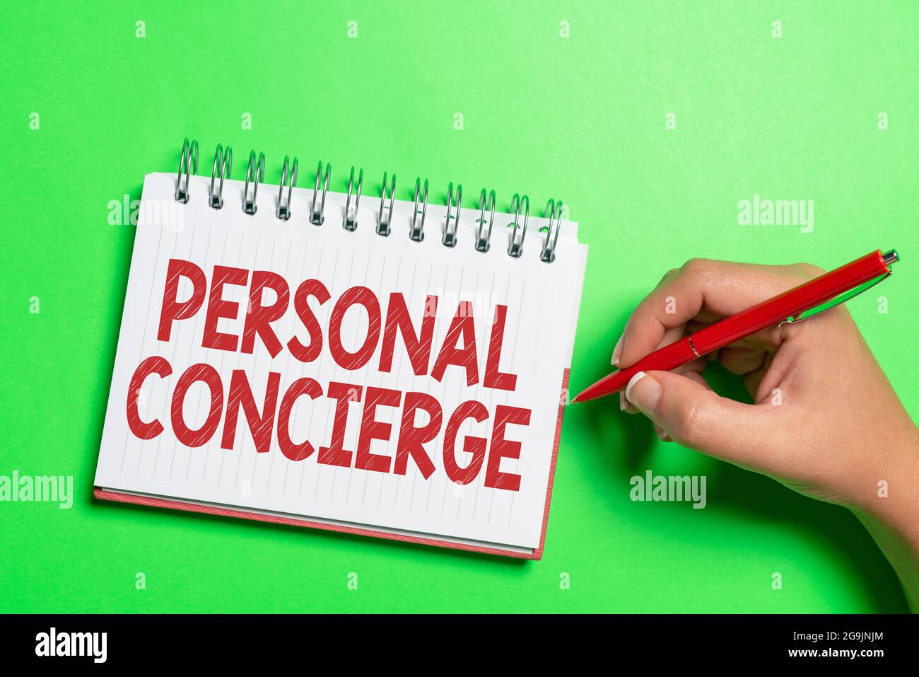 Text caption presenting Personal Concierge. Concept meaning someone who