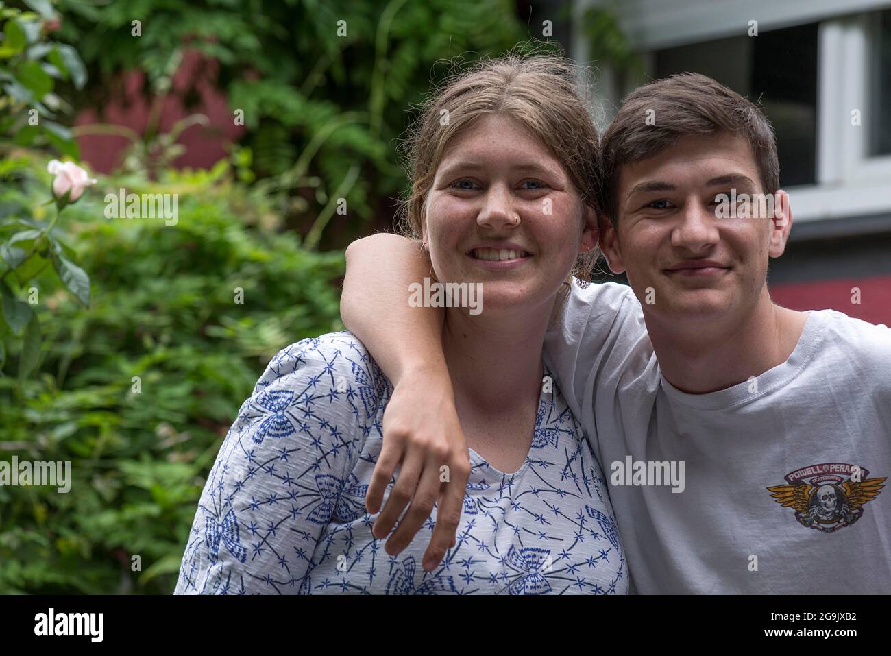 Portrait of a brother and sister, Germany Stock Photo