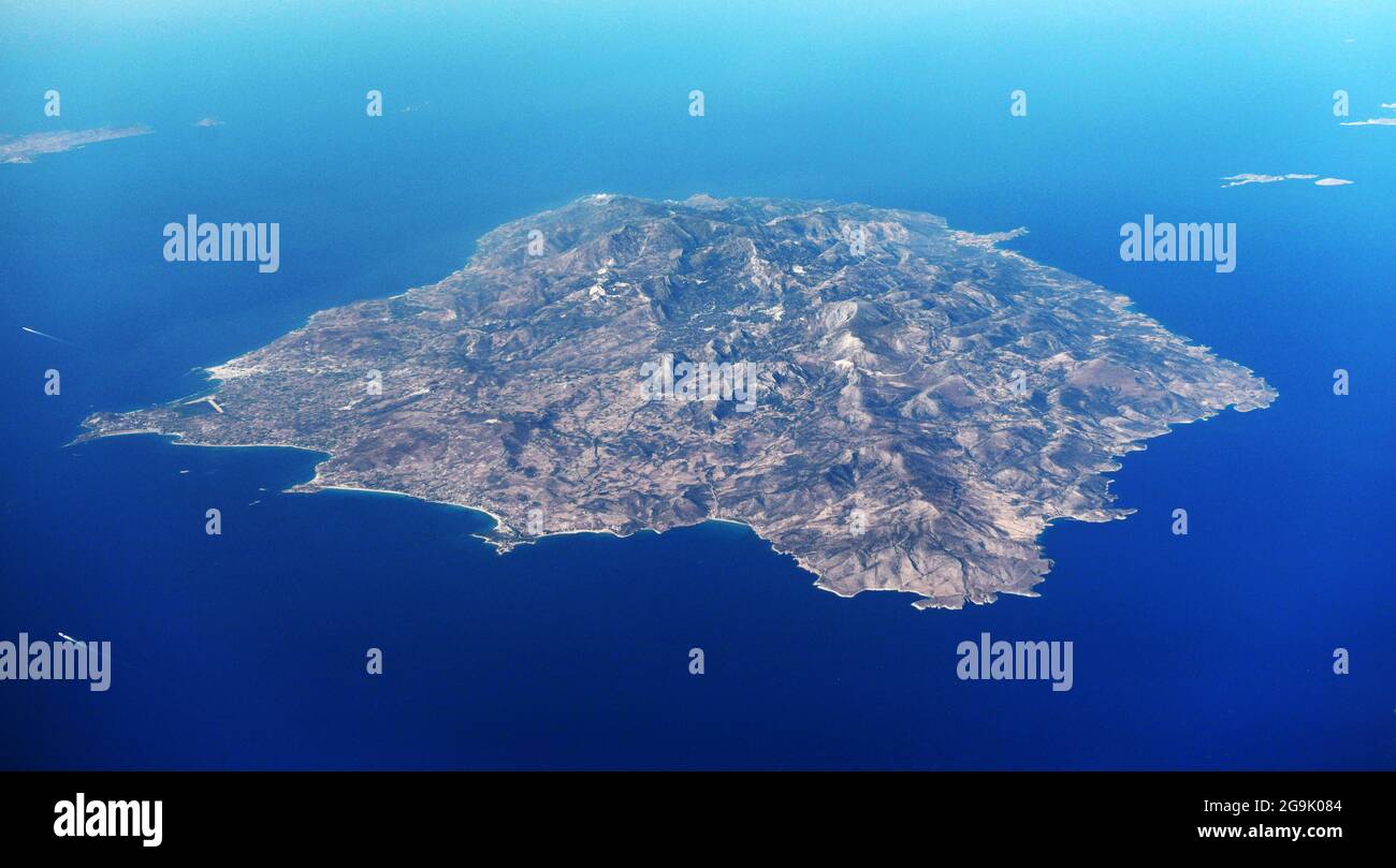 An aerial view of the Greek islands of Naxos. Stock Photo