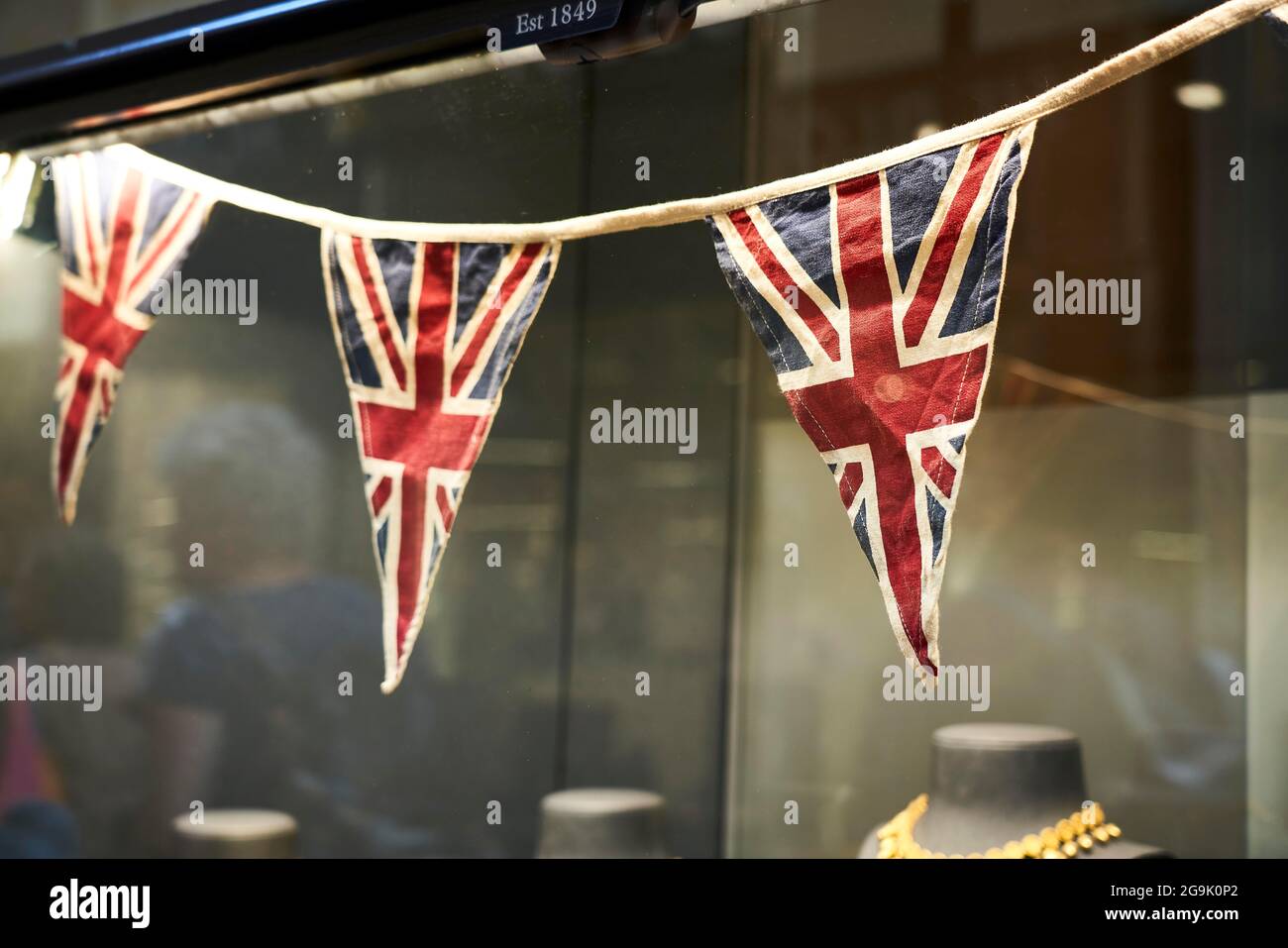 Union Jack Flagging Shop Window, London, England, United Kingdom Stock