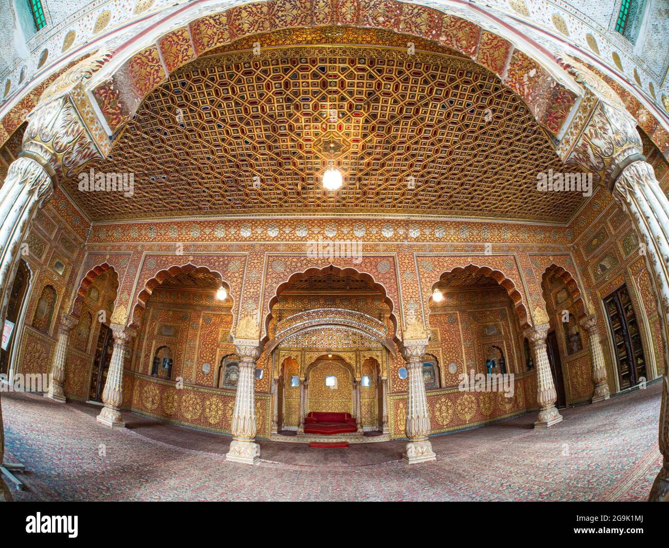 Private audience hall, Anup Mahal, with seating niche for the Maharaja, City Palace of Bikaner, Junagarh Fort, Rajasthan, India Stock Photo
