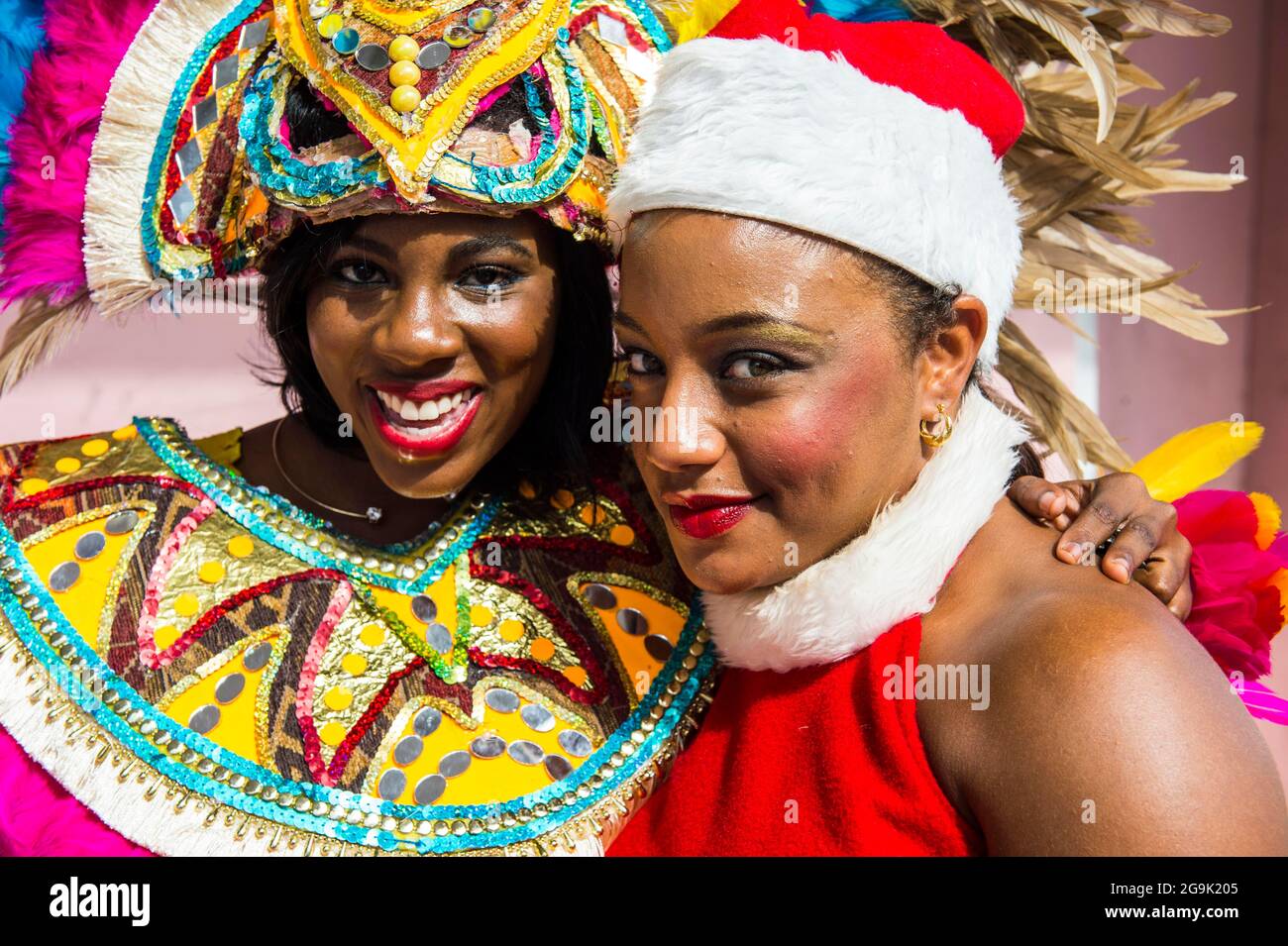 Dressed up girls in Nassau, New Providence, Bahamas, Caribbean Stock Photo