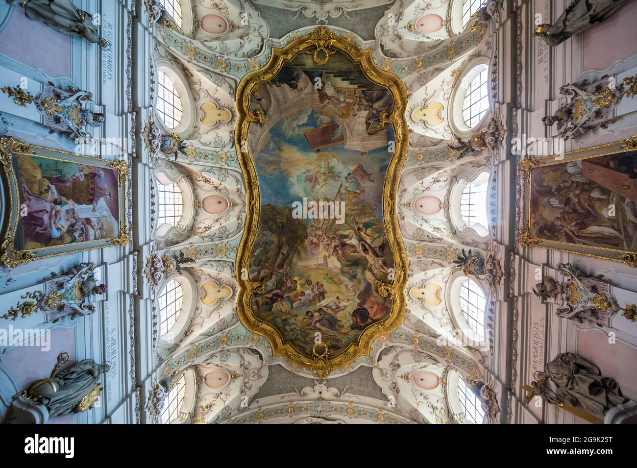 Interior of the romanesque St. Emmeram's Basilica (abbey) now known as ...