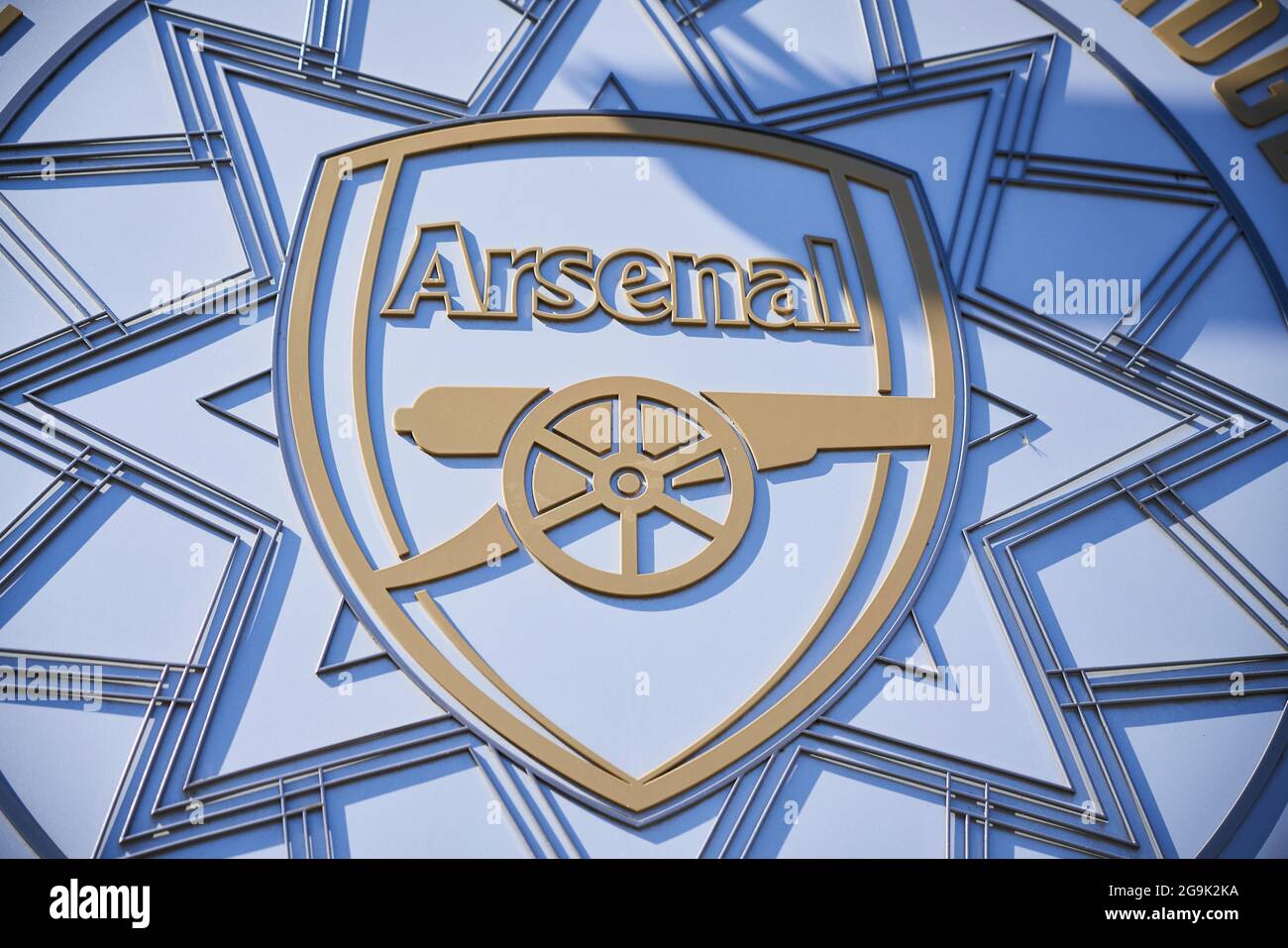 Arsenal logo at the stadium, London, England, United Kingdom Stock Photo