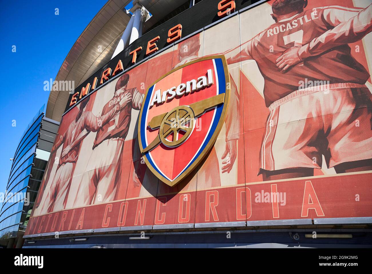 Arsenal Emirates Stadium Crest, London, England, United Kingdom Stock Photo