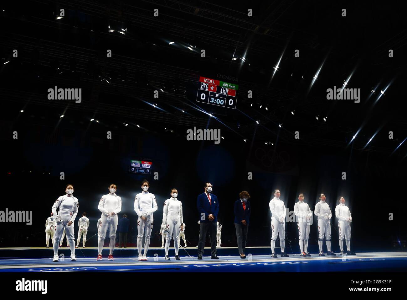 Tokyo Olympics Fencing Women S Team Epee Quarterfinal Makuhari Messe Hall B Chiba Japan July 27 21 Team Hong Kong And Team China Before The Match Reuters Maxim Shemetov Stock Photo Alamy