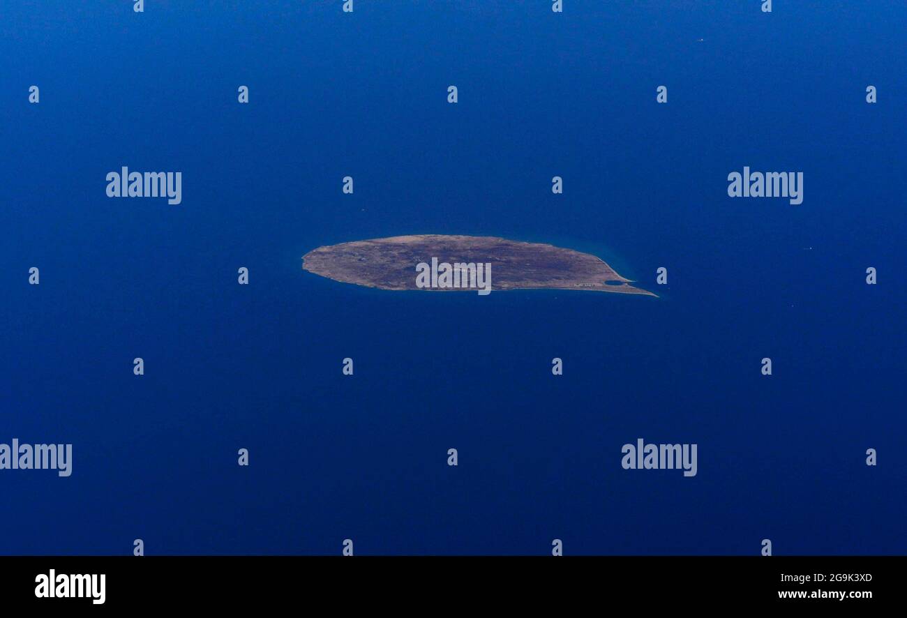 Aerial view of Sir Abu Nu'Ayr island in the Persian gulf Stock Photo