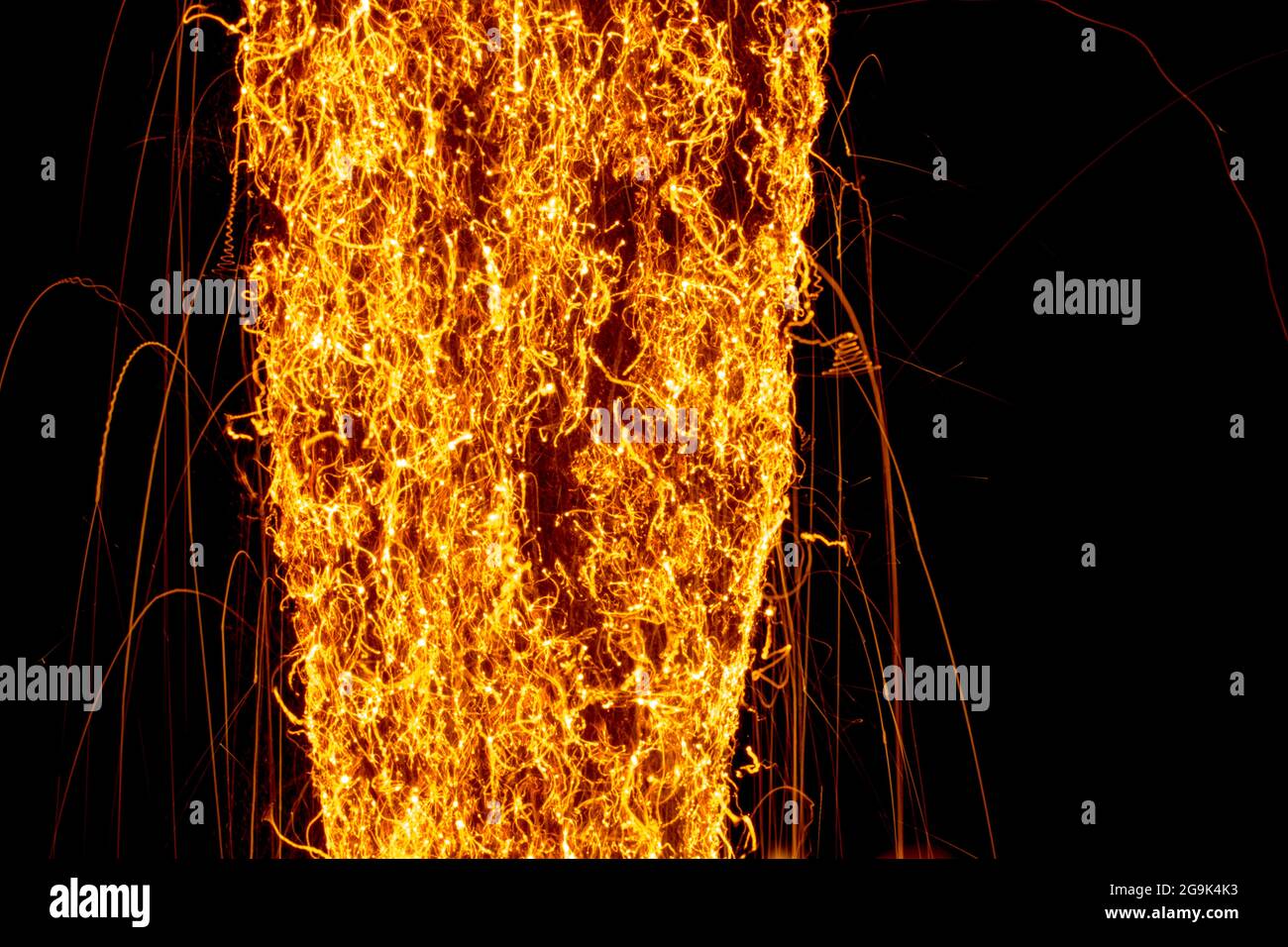 FIRE steel wool filaments burning, oxidizing, smoldering. Resembling
