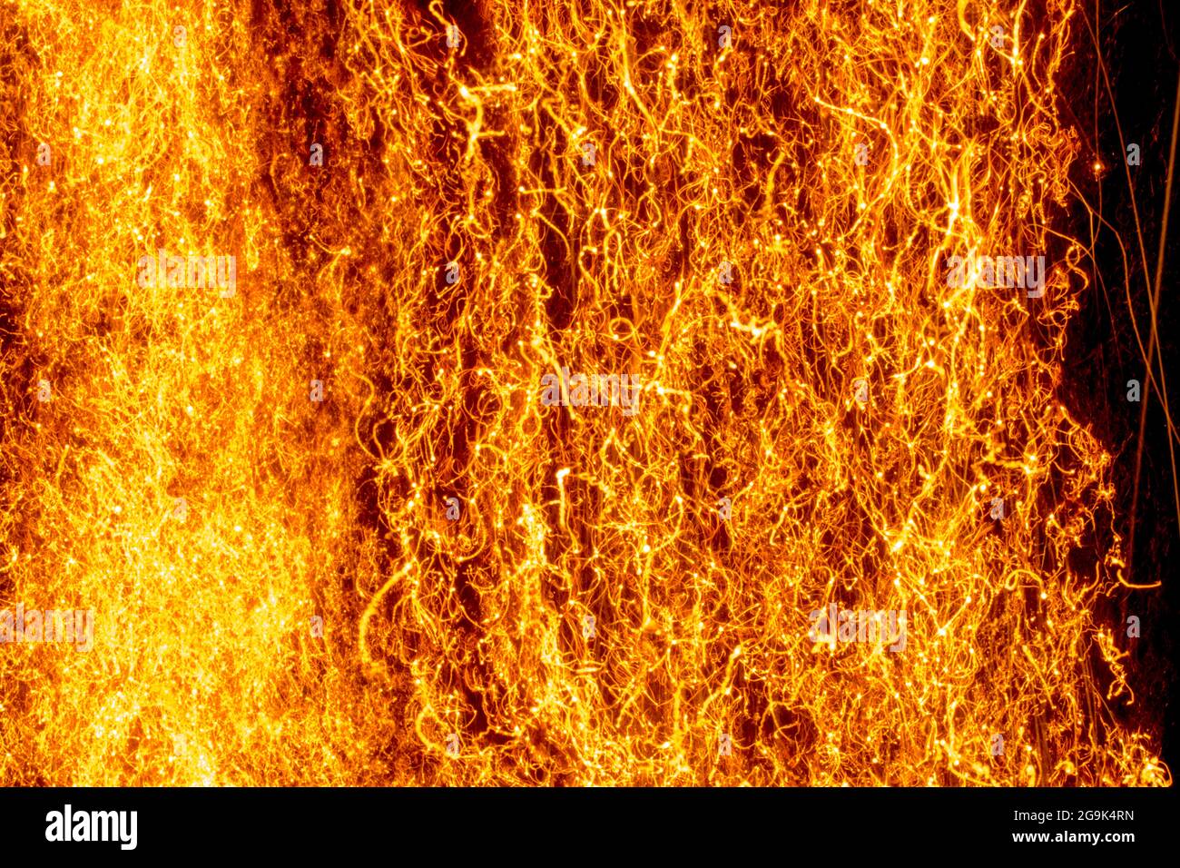 FIRE steel wool filaments burning, oxidizing, smoldering. Resembling