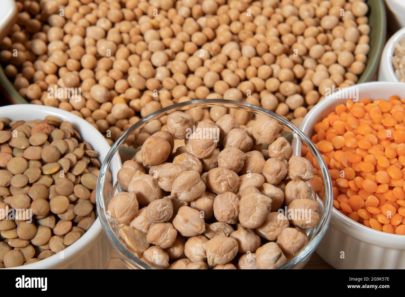 Collection of different cereal varieties and edible dry seeds. Examples